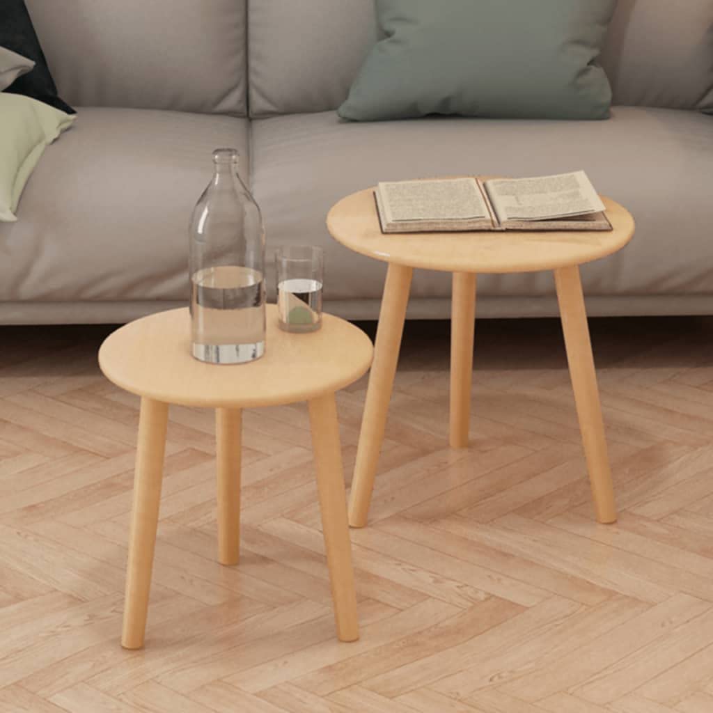 2-Piece Solid Pinewood Side Table Set - Nightstand, Coffee Table, End Table with Snack Storage - Perfect for Living Room, Bedroom & Couch Use - Natural Brown Finish