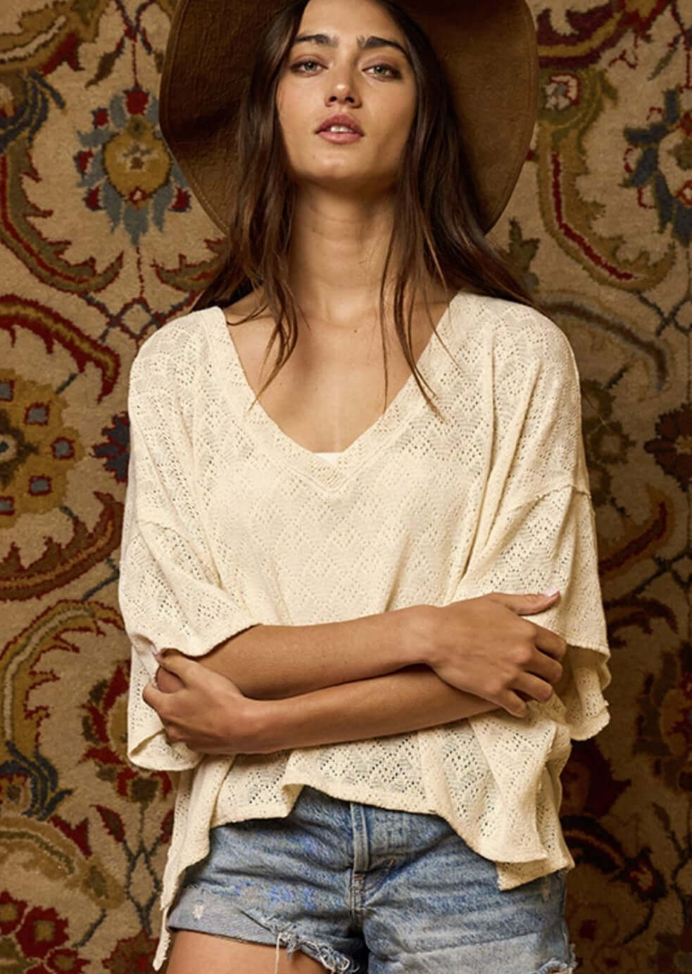 Loose Knit Design Accent Top - Made in USA - Stylish Casual Wear for Women | Perfect for Layering, Date Nights & Weekend Outfits