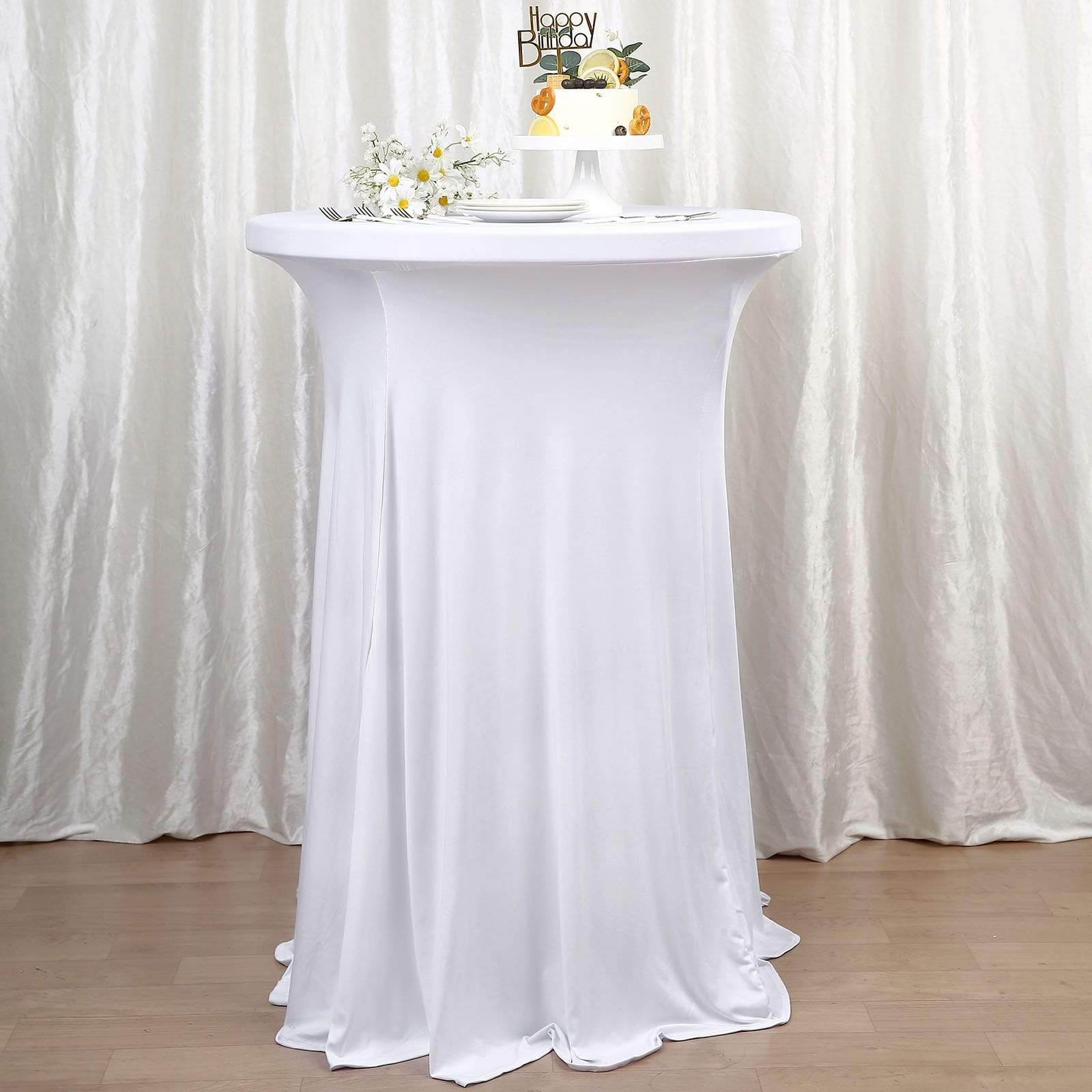 Natural Wavy Spandex Cocktail Table Cover - Stretchable Tablecloth for Party Decor, Wedding Reception & Home Dining