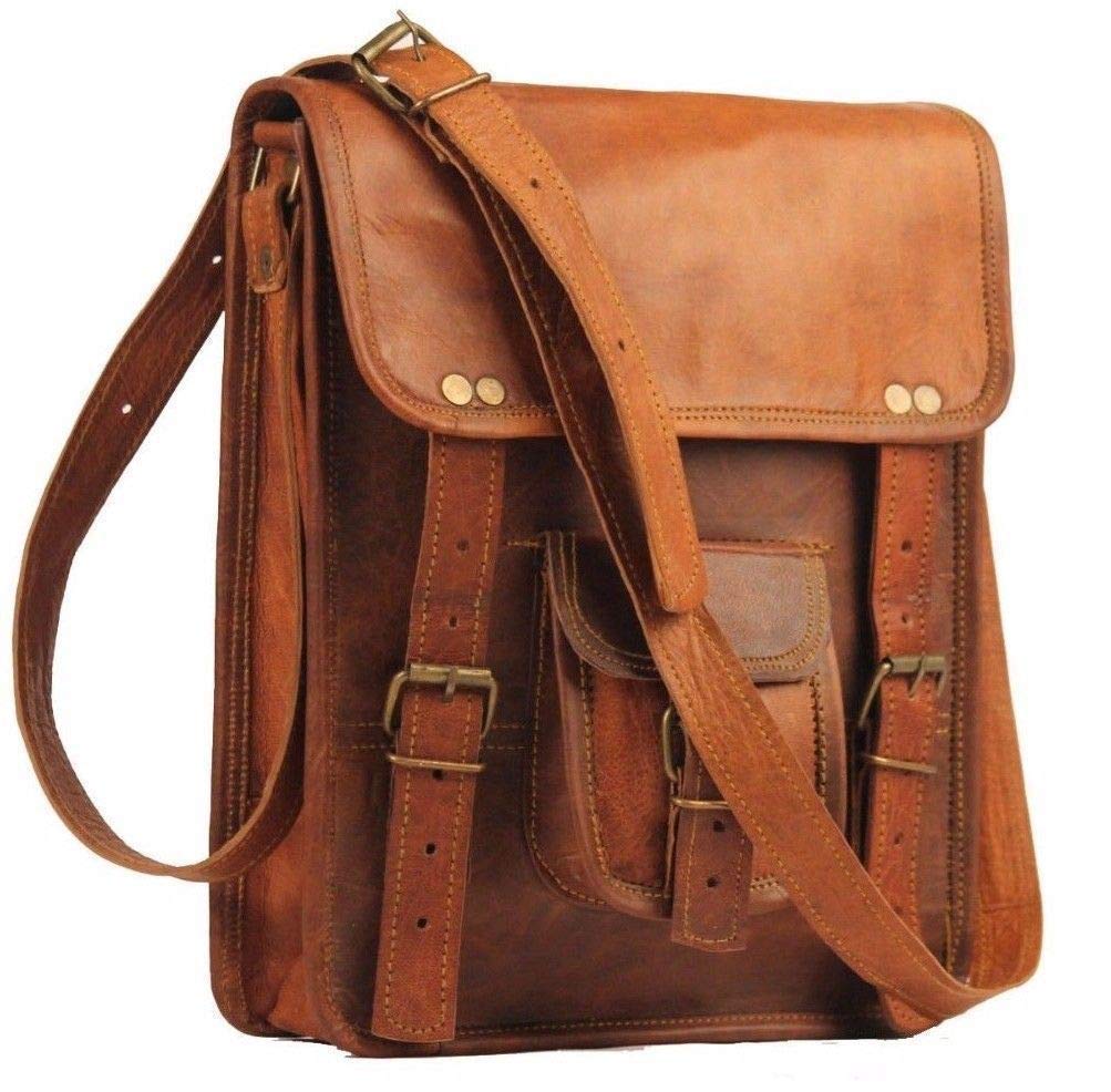 Genuine Leather Mini Messenger Bag for iPad - Handmade Unisex Crossbody Laptop Satchel - Perfect for Work, Travel & School Accessories