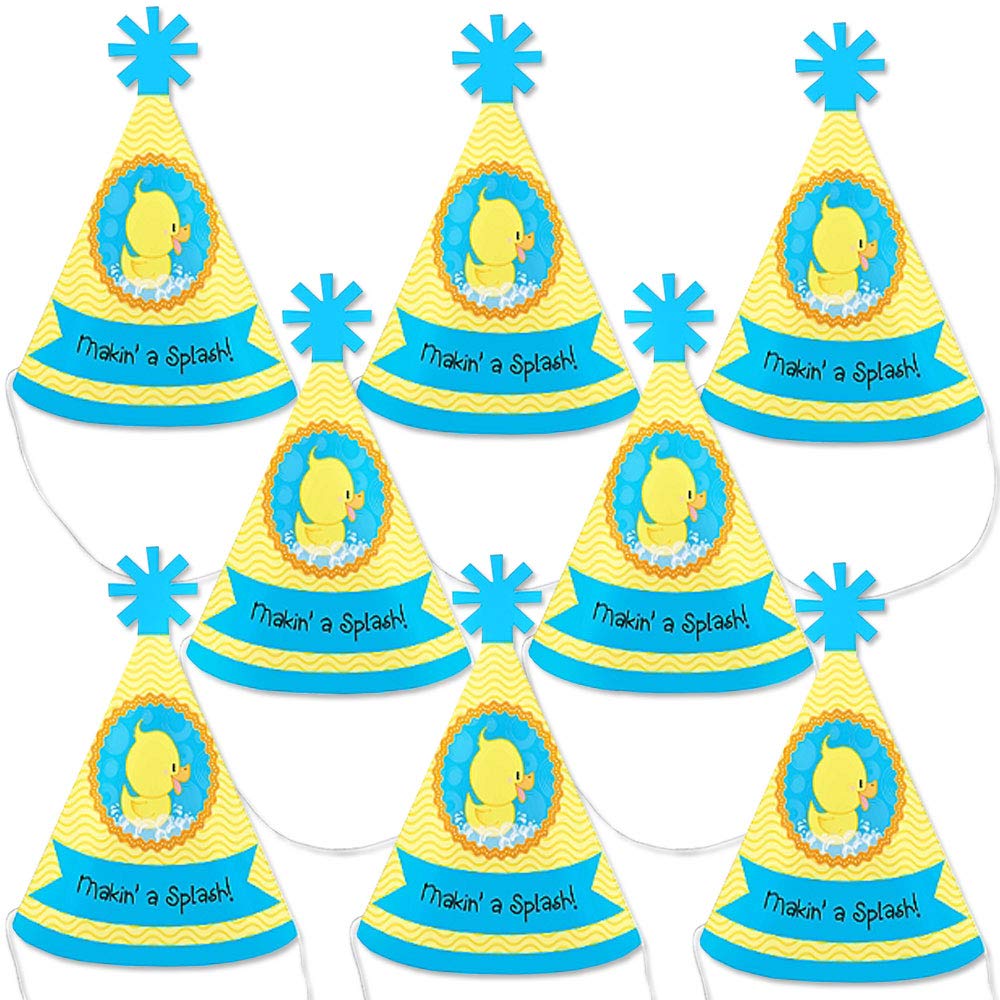 Big Dot of Happiness Ducky Duck Mini Cone Baby Shower & Birthday Party Hats - Set of 8 Adorable Little Party Hats for Kids Celebrations, Gender Reveals & Photo Props