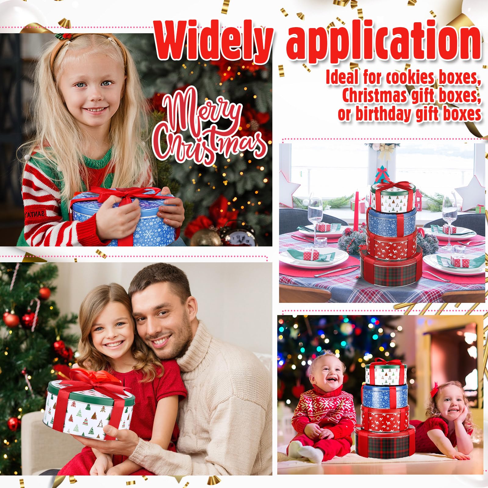 24 Pack Christmas Cookie Tins with Lids - Round Baking & Cake Containers for Holiday Treats | Festive Snowflake, Tree, Plaid & Reindeer Designs | Perfect for Gift Giving, Cookie Exchange & Christmas Party Favors