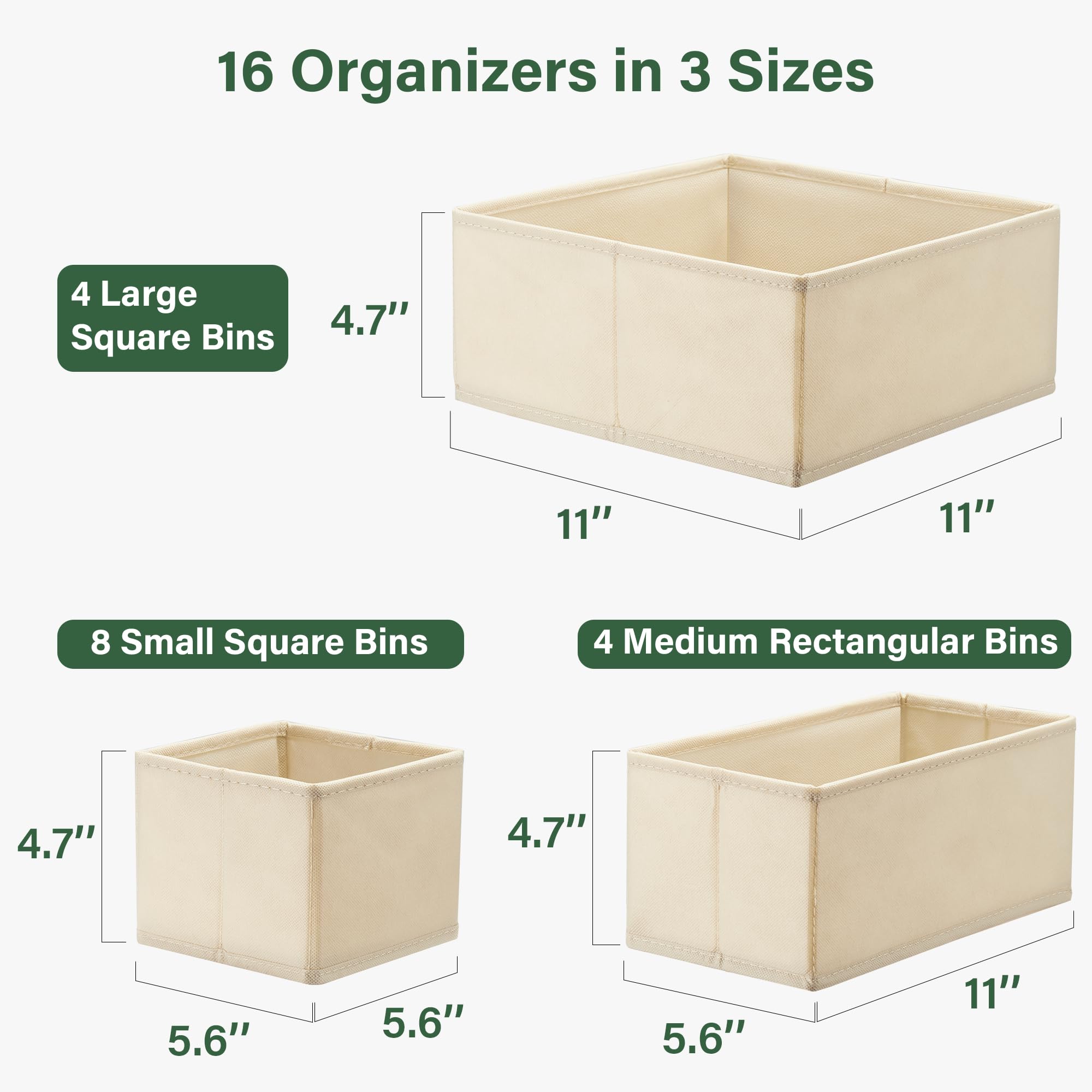 Kootek 16-Pack Foldable Fabric Drawer Organizers - Perfect for Baby Clothes, Underwear, Bras & Socks Storage | Space-Saving Dresser & Closet Organization Solution for Nursery, Bedroom & Travel