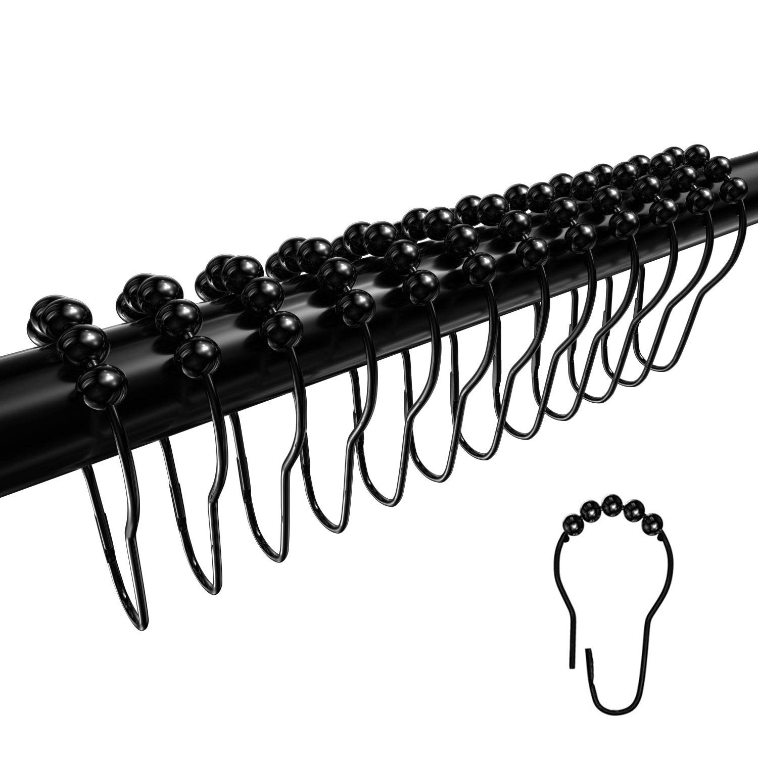 Teskyer 12-Pack Rust-Proof Shower Curtain Hooks with Double Glide Rings - Smooth Rolling Bathroom Accessories for Shower Rods & Curtains | Perfect for Bathroom Organization & Home Decor