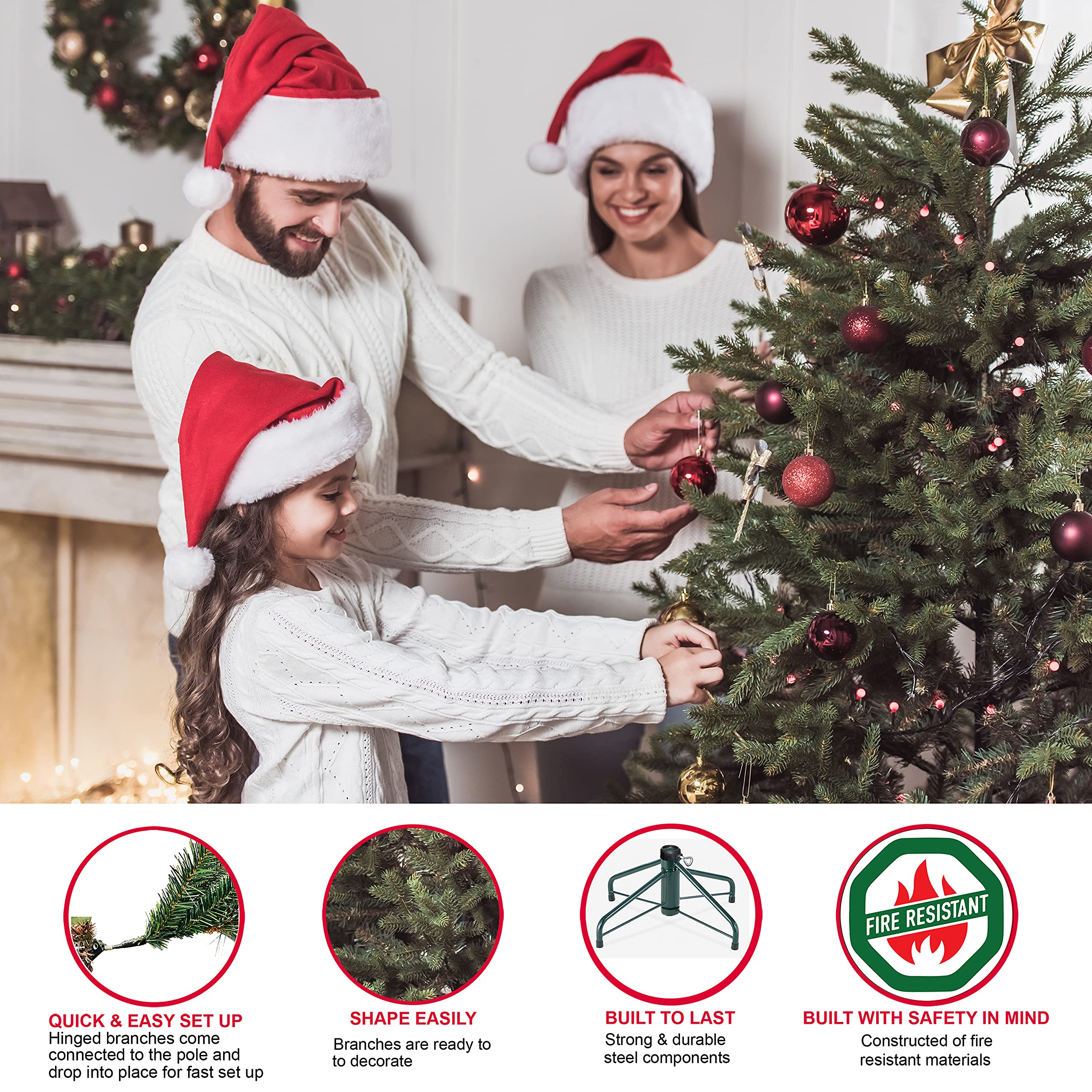 Puleo International 7.5ft Pre-Lit Artificial Christmas Tree - Northern Fir White with 500 UL Certified Clear Lights for Holiday Home Decor & Party Decoration