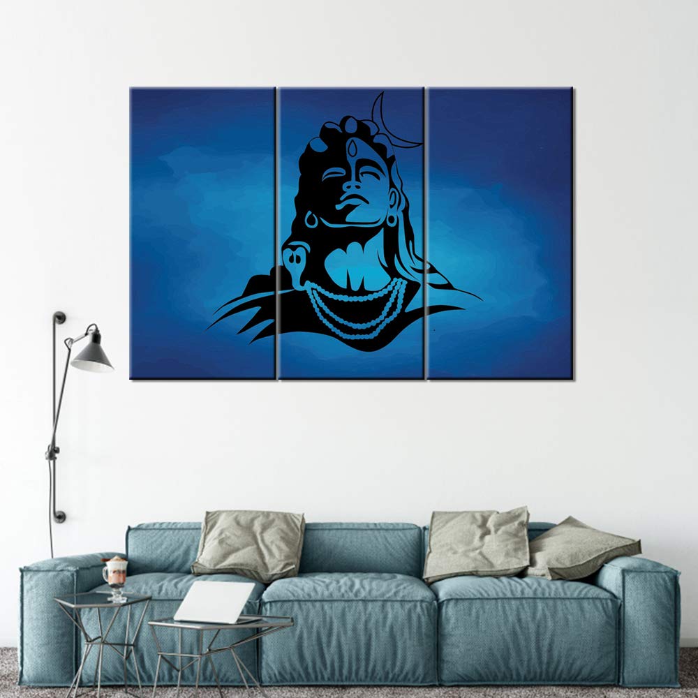 Modern Lord Shiva Wall Art - 3 Piece Hindu God Framed Posters & Prints for Bathroom, Living Room, Office & Bedroom Decor - Gallery-Wrapped Ready to Hang (20x40 Inch x3) - Perfect for Meditation Spaces, Yoga Rooms & Spiritual Home Decor