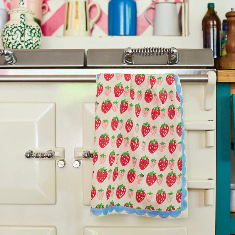 Premium Strawberry Print Tea Towels - Soft, Absorbent Kitchen Towels for Drying Dishes, Decor & Gifts - Cute Farmhouse Kitchen Accessories