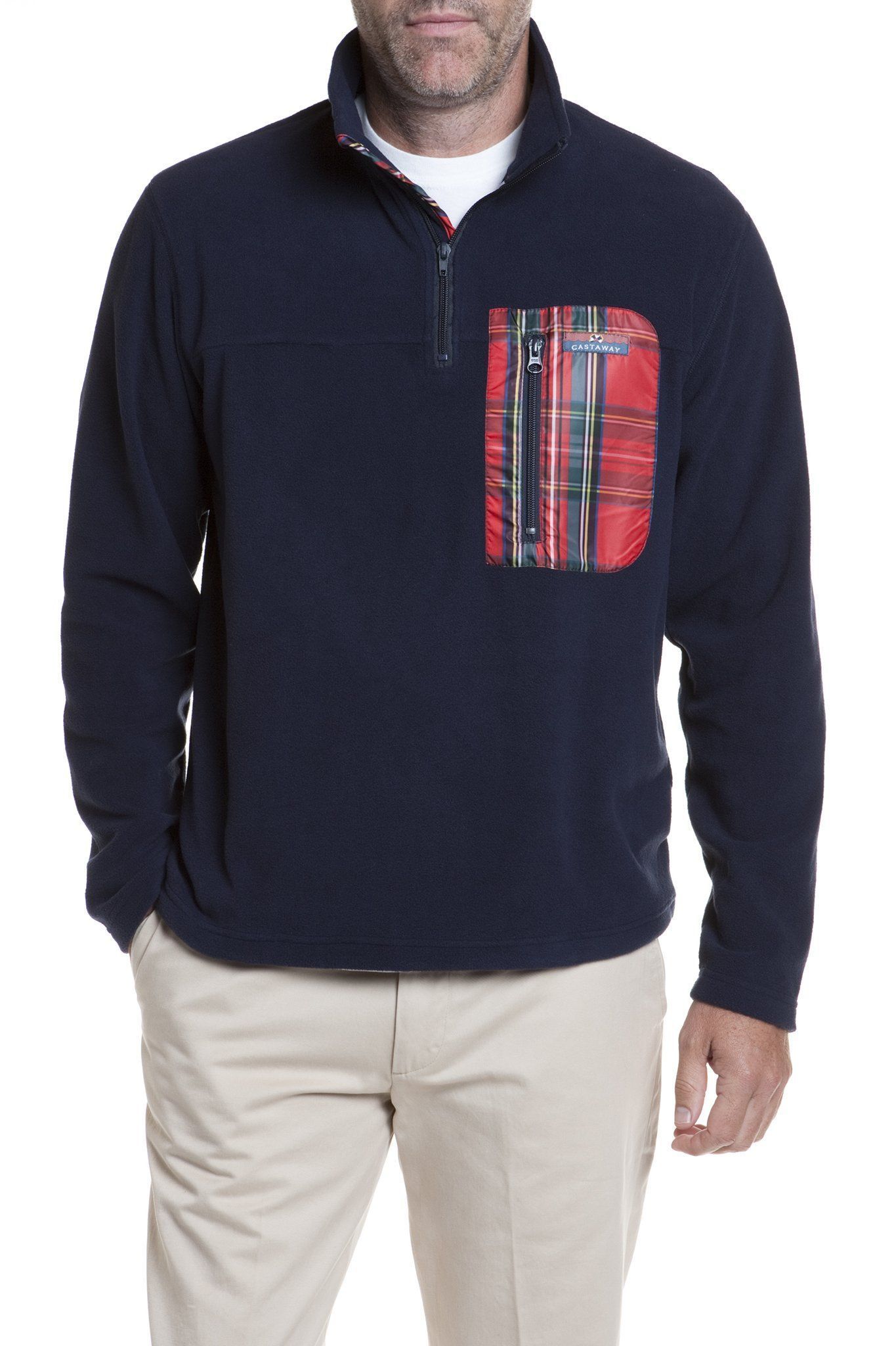 Tidal Fleece Quarter-Zip Pullover Sweatshirt for Men & Women | Nantucket Navy with Royal Stewart Plaid Trim | Cozy Outdoor & Casual Wear
