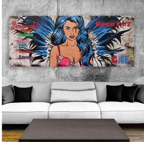 210cm x 86cm Angel Recycled Timber Pallet Urban Pop Art Painting - Handmade Wall Decor for Living Room, Bedroom & Office - Eco-Friendly Home Artwork