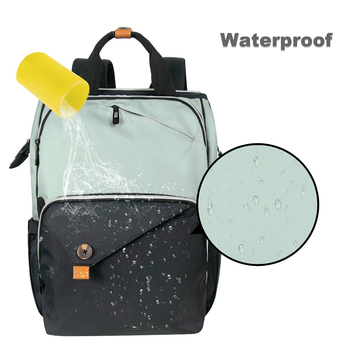 Hap Tim Large Waterproof Diaper Backpack for Travel & Maternity - Spacious Baby Nappy Bag with Stroller Straps & Double Compartments, Mint Green & Black (US7340-GB) | Perfect for Daycare, Outings & Family Trips