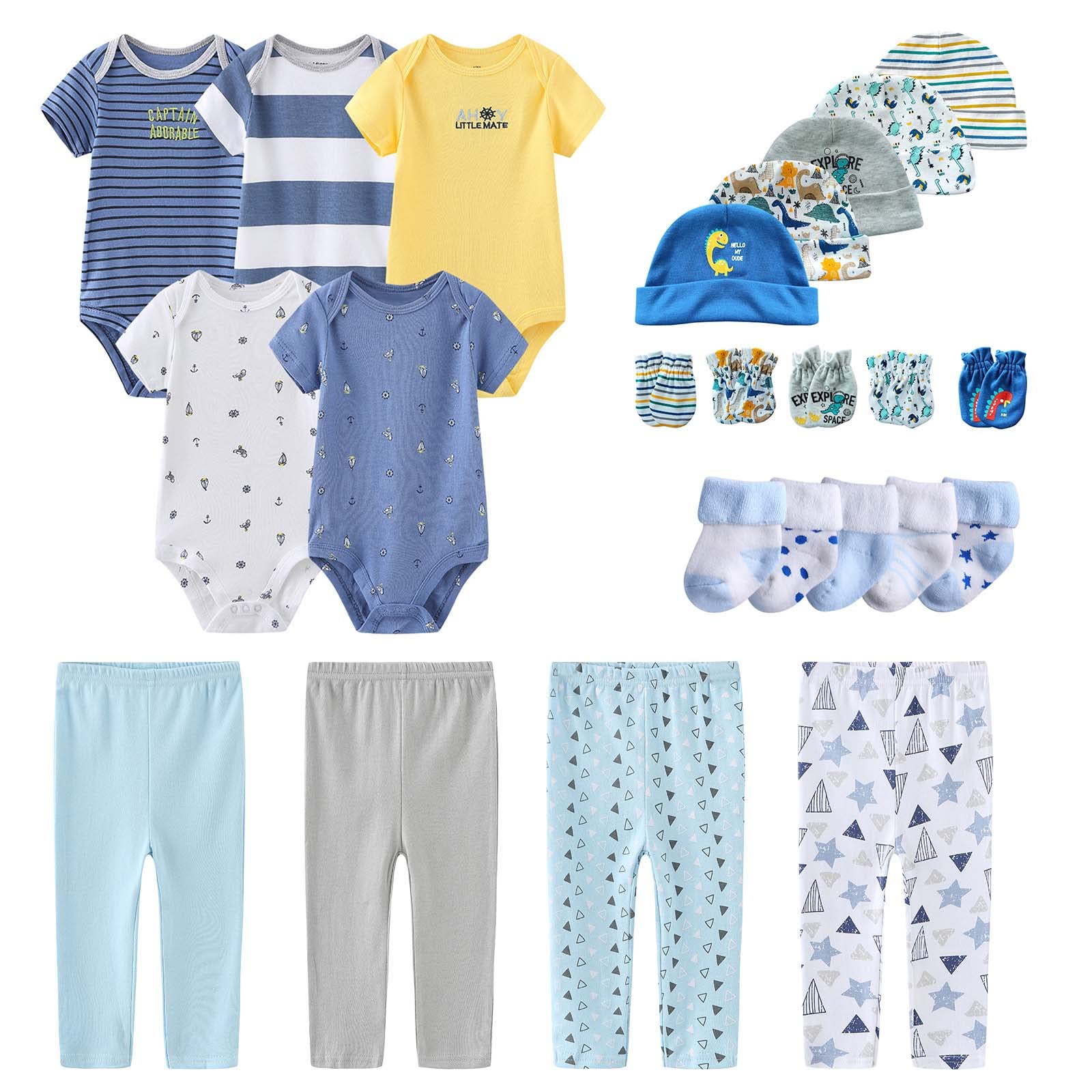 24-Piece Newborn Baby Layette Gift Set - 100% Cotton Bodysuits, Pants & Essentials for Boys & Girls | Perfect for Hospital, Baby Shower & First Outfits
