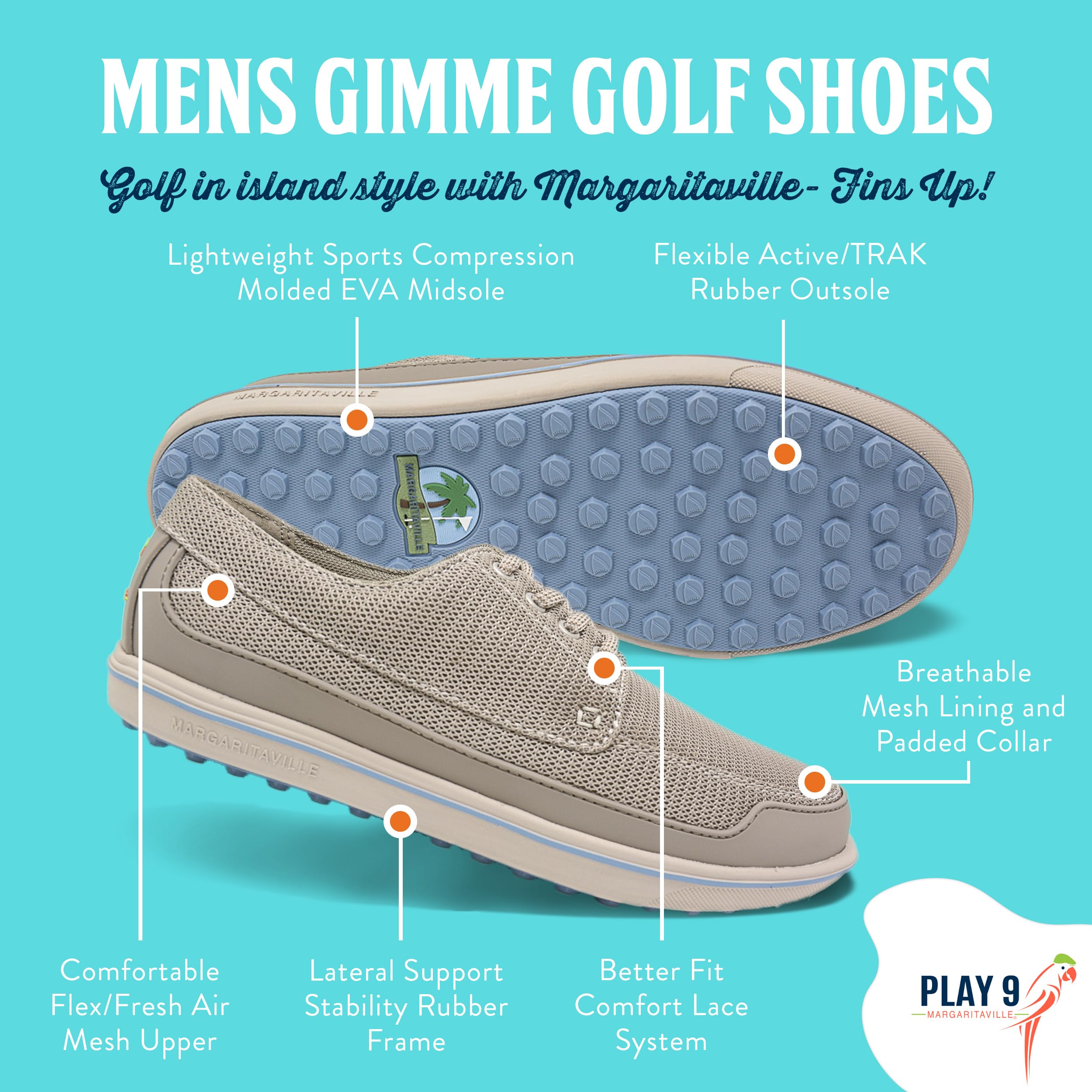 Margaritaville The Gimmie Men's Spikeless Golf Shoes - Comfortable Athletic Footwear with Rubber Toe Guard & Stability Heel Frame - Perfect for Golf Course, Driving Range & Casual Wear
