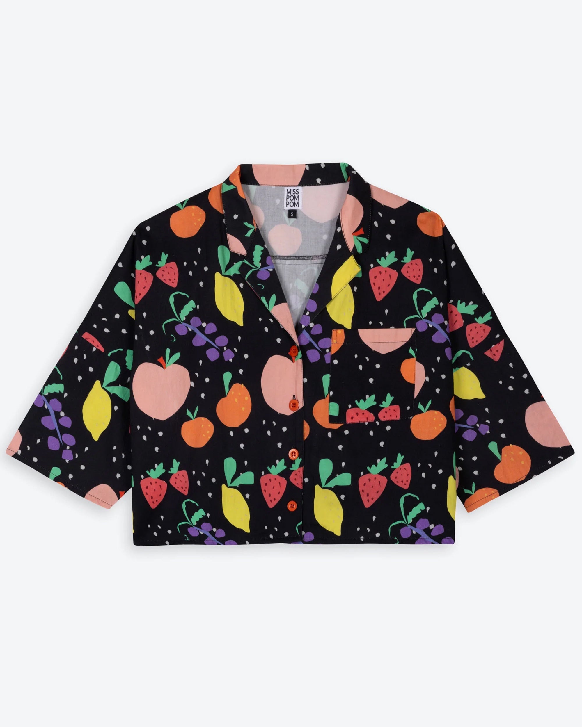 Miss Pompom Fruit Print Boxy Vacation Shirt - Women's Casual Summer Top for Beach, Travel & Outdoor Activities