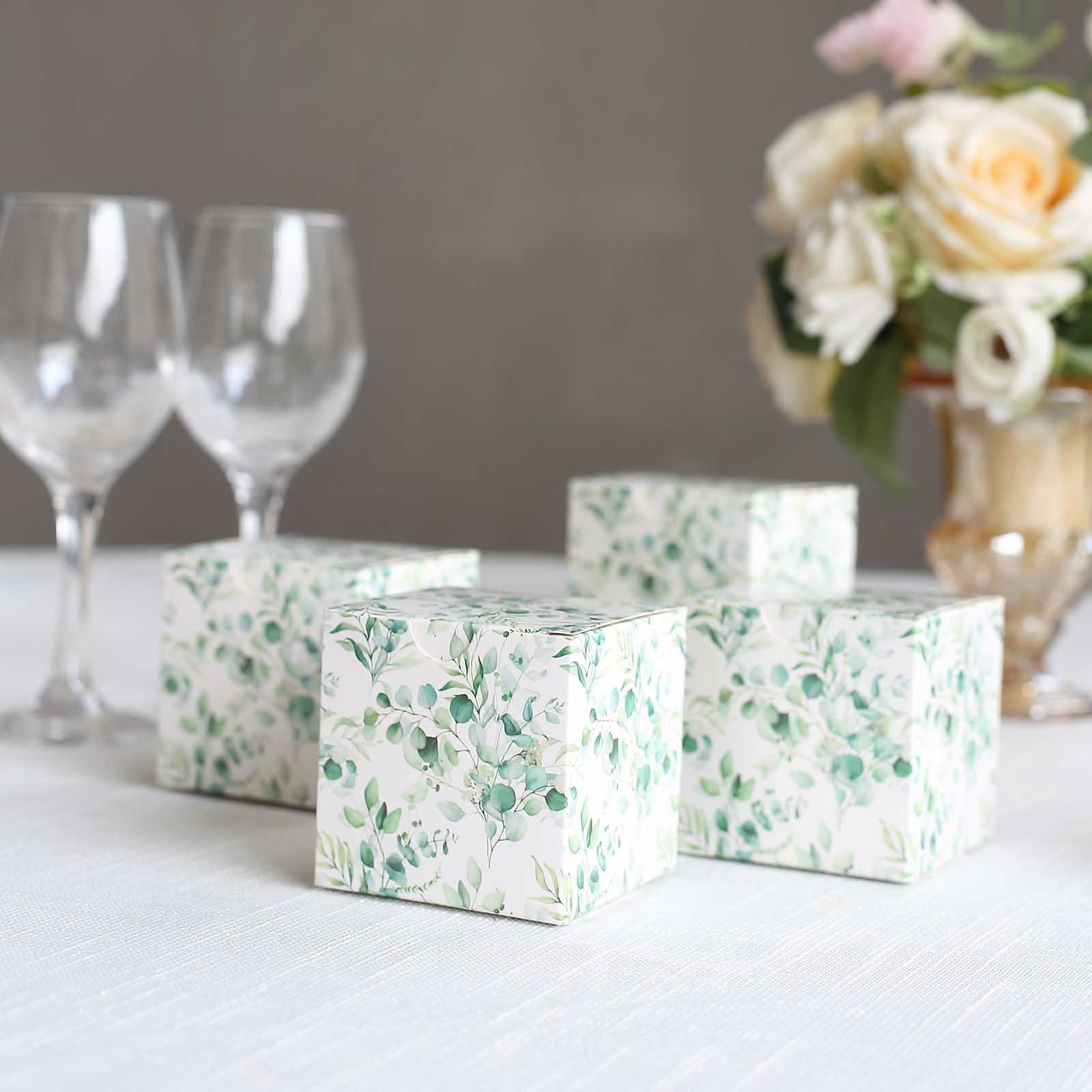 25 Pack 3x3 Inch Square Floral Printed Favor Gift Boxes - White - Perfect for Wedding Favors, Party Decorations and Small Gift Packaging