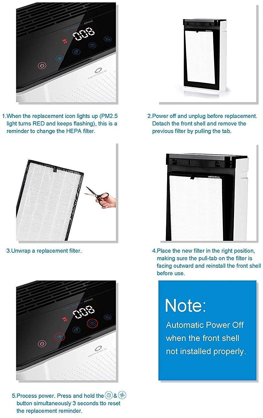 Airthereal APH260 Air Purifier with 1-Pack Replacement Filter - HEPA Air Cleaner for Home, Bedroom, Office | Eliminates Dust, Pollen, Pet Dander | Quiet Operation for Better Sleep & Allergy Relief