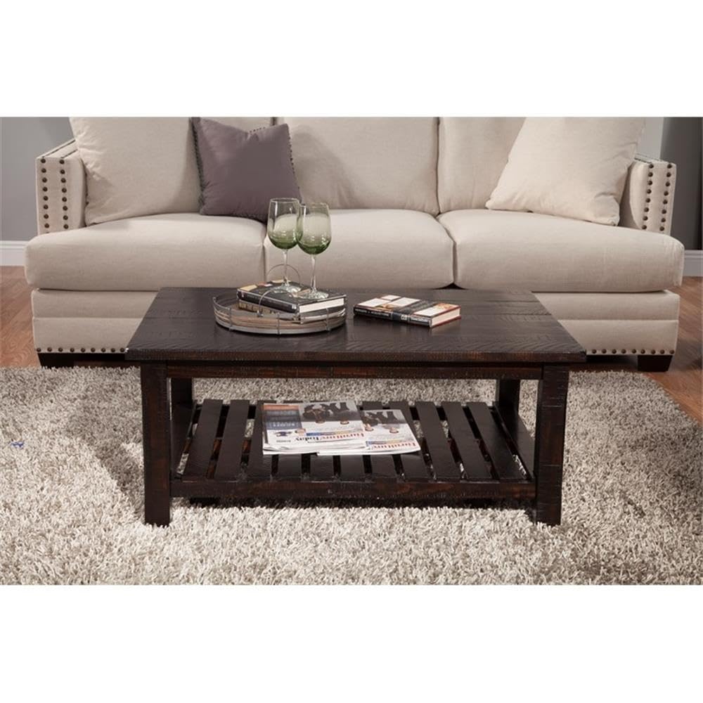 BOWERY HILL Solid Wood Barn Door Coffee Table - Espresso Finish - Rustic Farmhouse Living Room Furniture for Home Decor
