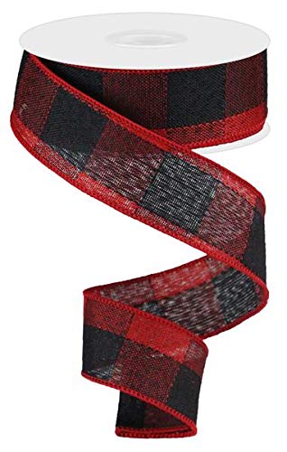 Premium Woven Check Wired Edge Ribbon - 10 Yards Bulk Spool (Black & Red, 1.5 Inch Width) for Gift Wrapping, Bow Making, DIY Crafts and Home Decor