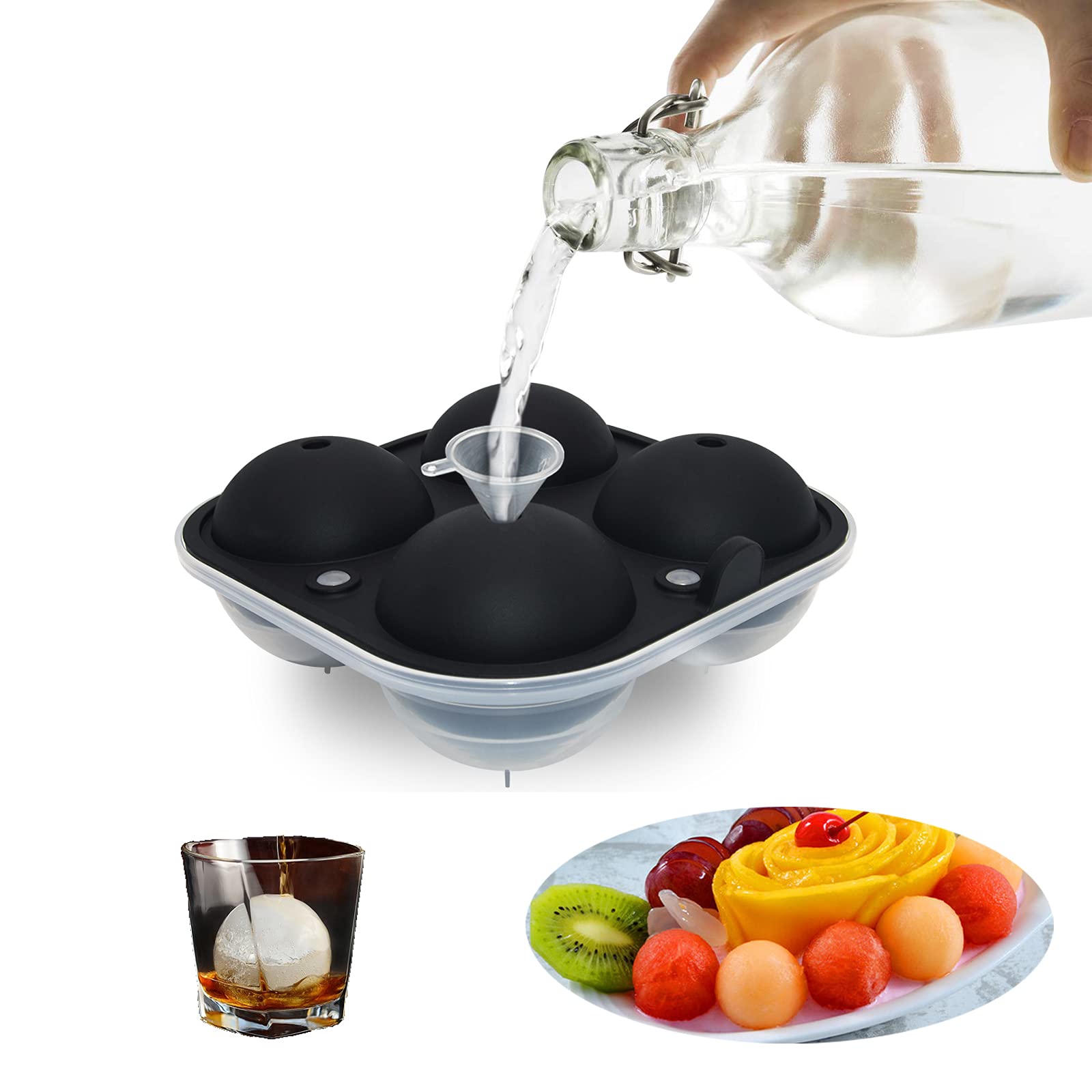 Premium Silicone Ice Ball Maker Molds - 6.6cm (3in) Large Sphere Ice Cube Trays for Whiskey, Cocktails & Beverages | Perfect for Kids' Candy, Pudding, Jelly, Milk & Chocolate Treats | Durable Reusable Ice Cube Molds for Home Bars, Parties & DIY Desserts