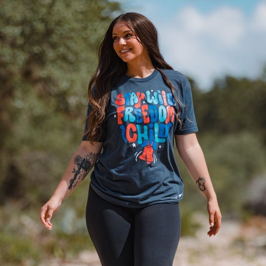 Women's Freedom Child Boyfriend Fit T-Shirt in Midnight Navy - Comfortable Casual Tee for Everyday Wear, Lounge & Outings