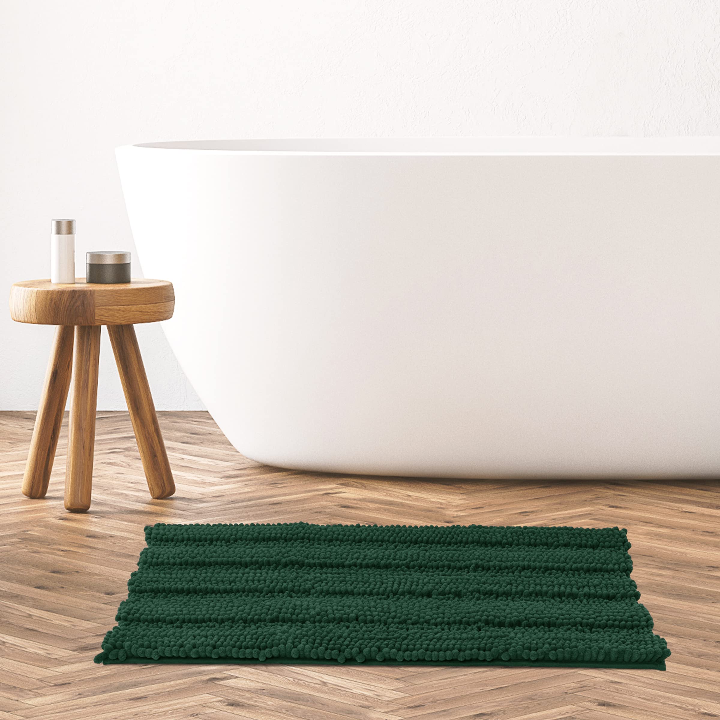 SUBRTEX Soft Striped Plush Bathroom Rug - Absorbent Quick-Drying Machine Washable Bath Mat for Shower & Bathroom Floor (Celadon, 16