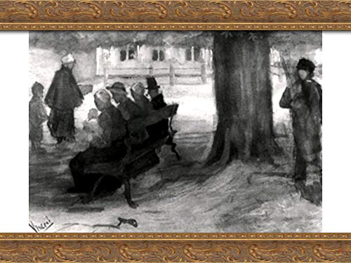 Vincent van Gogh 24x18 Gold Ornate Wood Framed Canvas Art - 4 Person Bench with Baby - Perfect for Living Room, Bedroom, Nursery & Office Decor