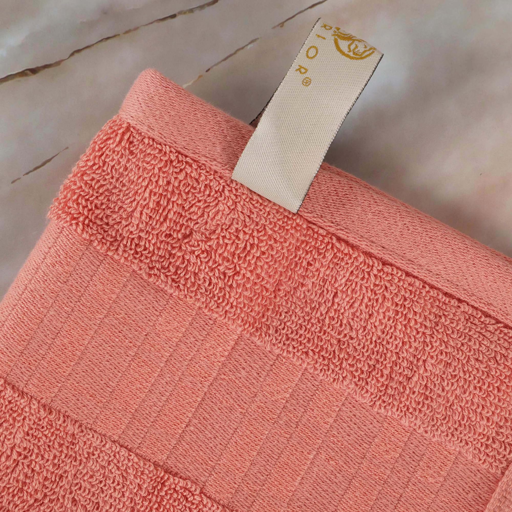 Premium 8-Piece Cotton Towel Set - Soft Quick-Dry Geometric Design Bath & Hand Towels with Dobby Border | Includes 2 Bath, 2 Hand, 4 Washcloths | Luxury Spa & Bathroom Decor for Home, Hotel, Gym | Larissa Collection in Coral