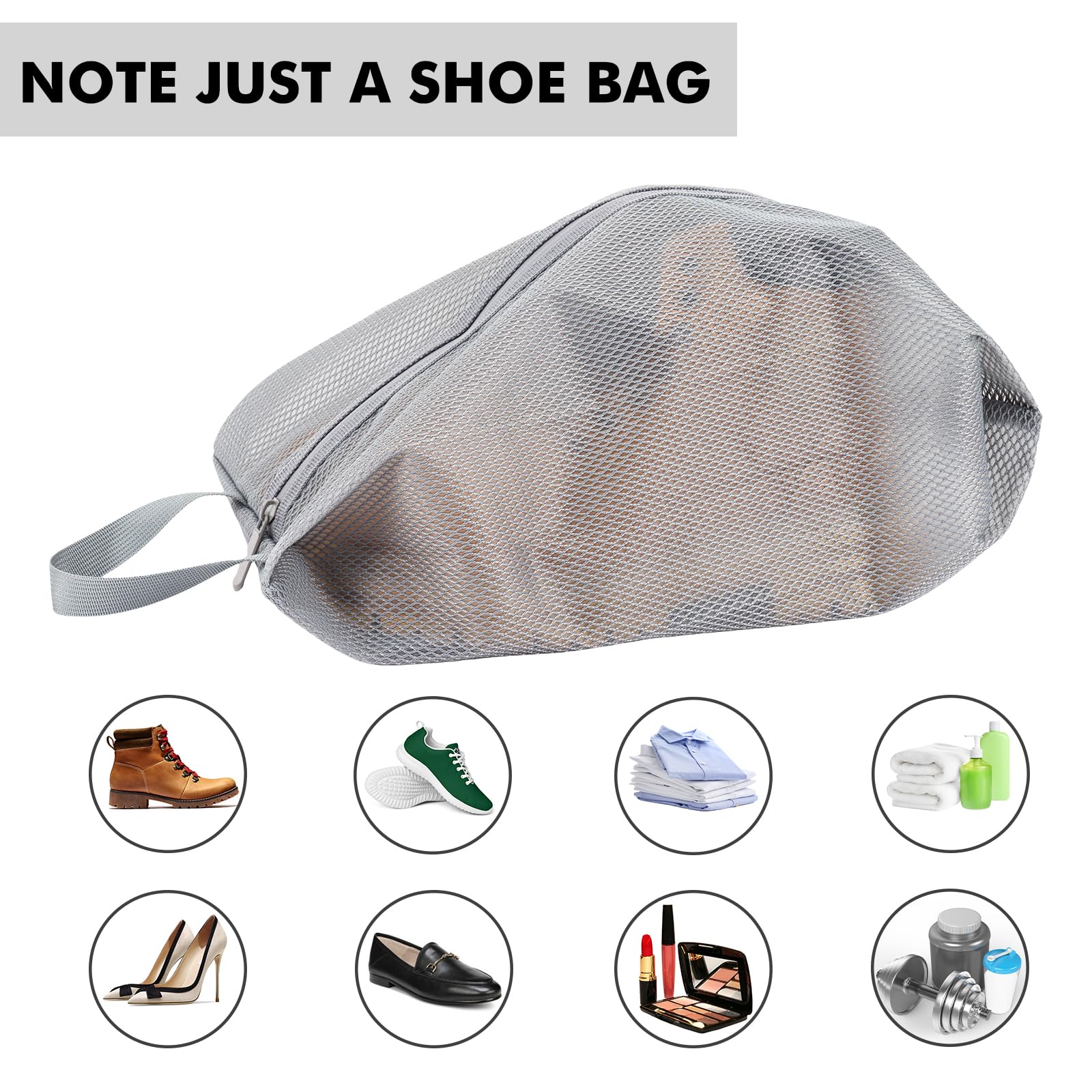 Fixwal Waterproof Travel Shoe Bags for Men & Women - Translucent Gym & Shower Storage Organizer - Perfect for Packing, Airplane Carry-on & Sports Gear Protection (Medium, Grey)