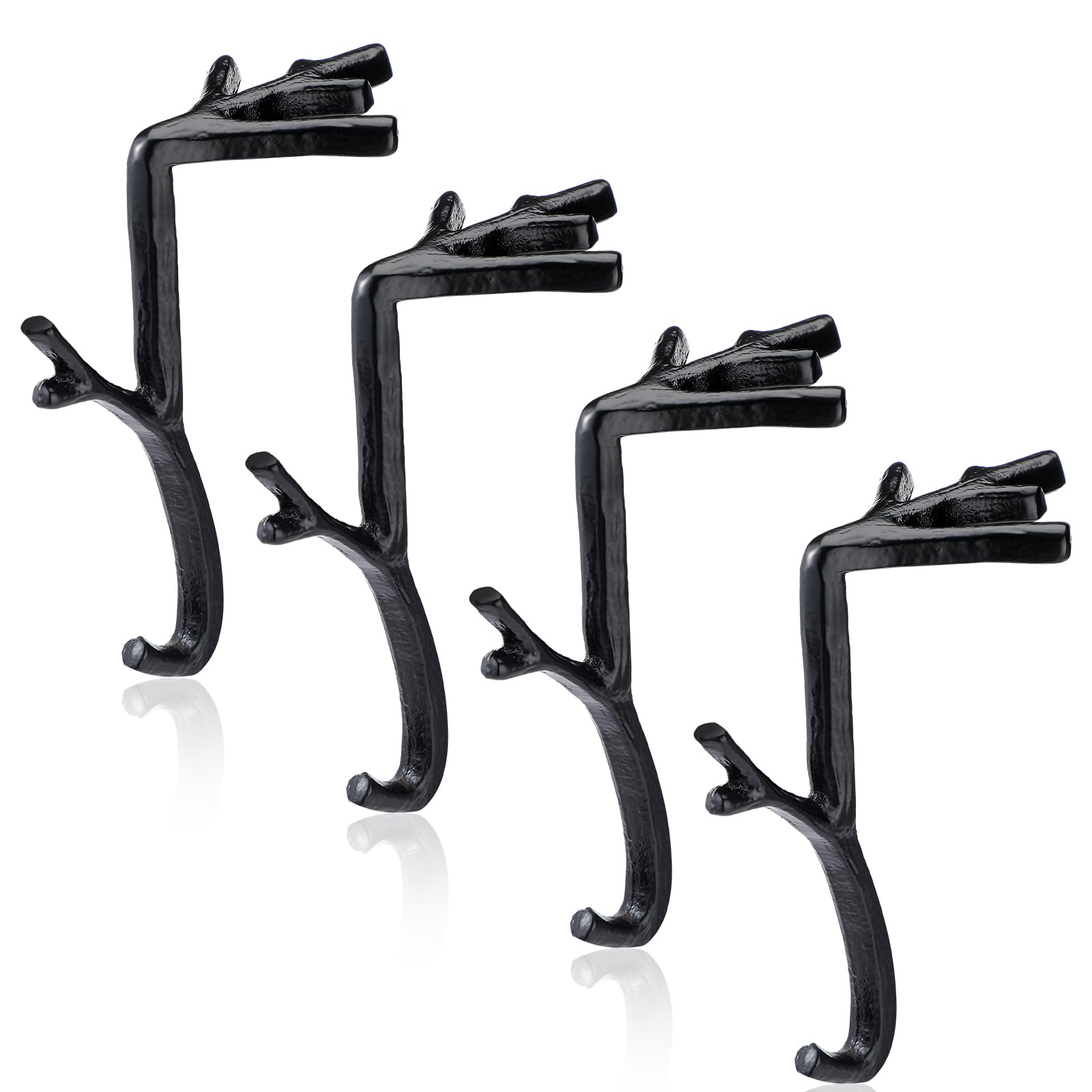 2 Pack Heavy Duty Cast Iron Christmas Stocking Holders - Vintage Black Fireplace Mantle Hangers with Protective Pads, Supports Up to 5 lbs - Perfect for Holiday Decor, Xmas Tree Branches & Home Shelves