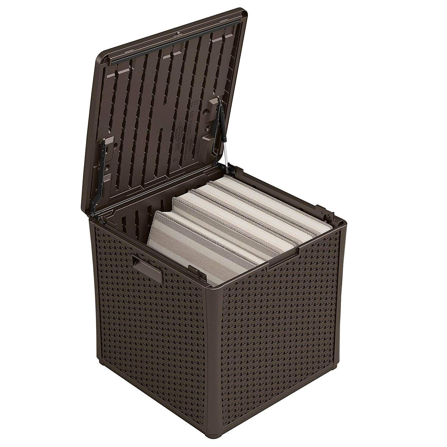 Suncast 60 Gallon Resin Outdoor Storage Box - Waterproof Deck Box for Patio Furniture Cushions, Garden Tools & Accessories - Durable Java Brown Container for Backyard, Poolside & Deck Organization