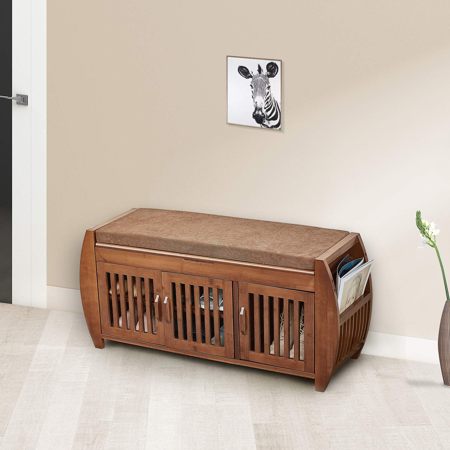 Stylish Bamboo Shoe Storage Bench with Detachable Cushion & Hidden Compartment - Entryway Organizer, Shoe Rack Cabinet for Hallway & Bedroom - Perfect for Small Spaces, Mudroom & Closet Organization