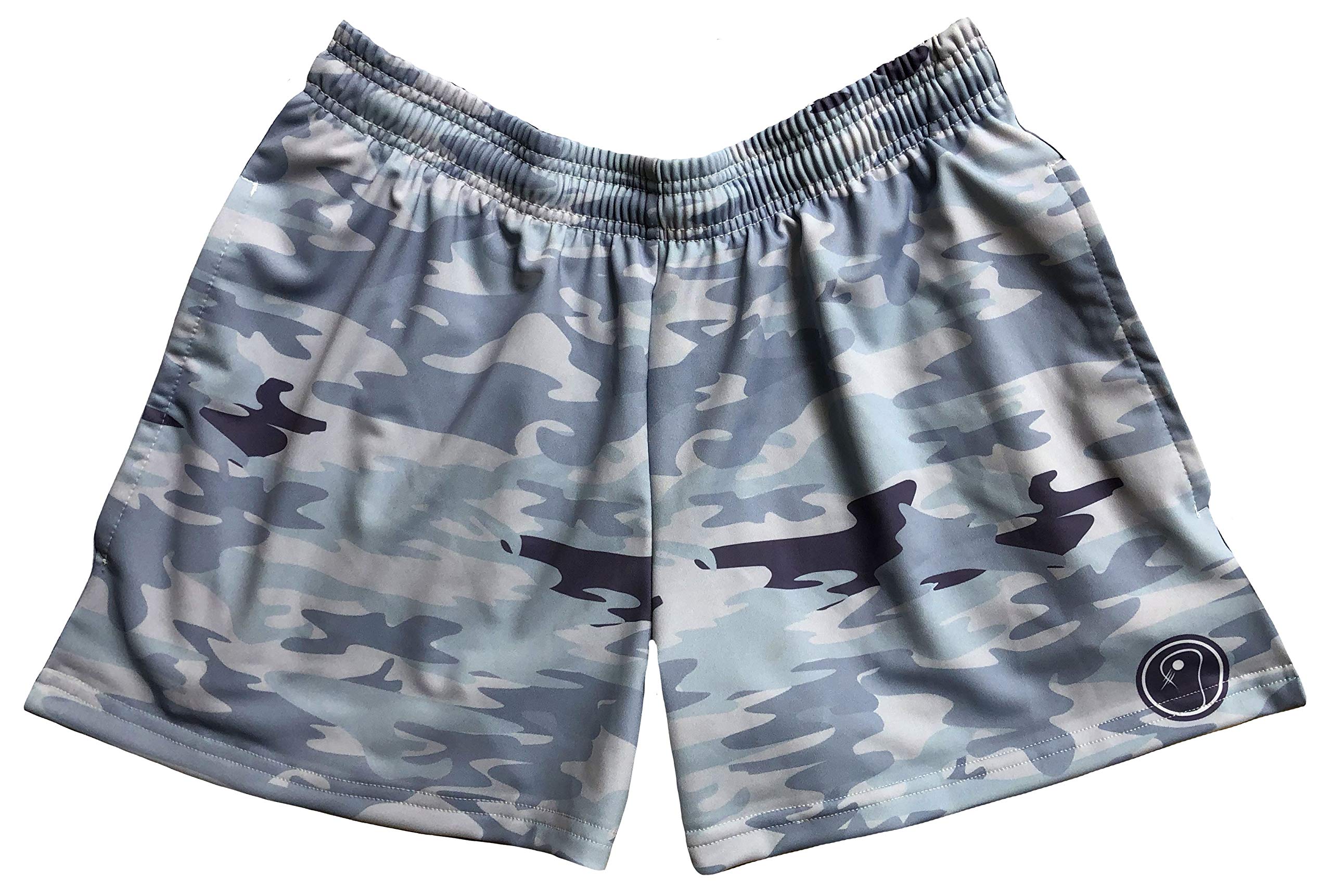 LAX SO HARD Women's Steel Blue Camo Lacrosse Shorts - Breathable Athletic Shorts for Women - Perfect for Lacrosse, Running, Gym Workouts & Sports Training