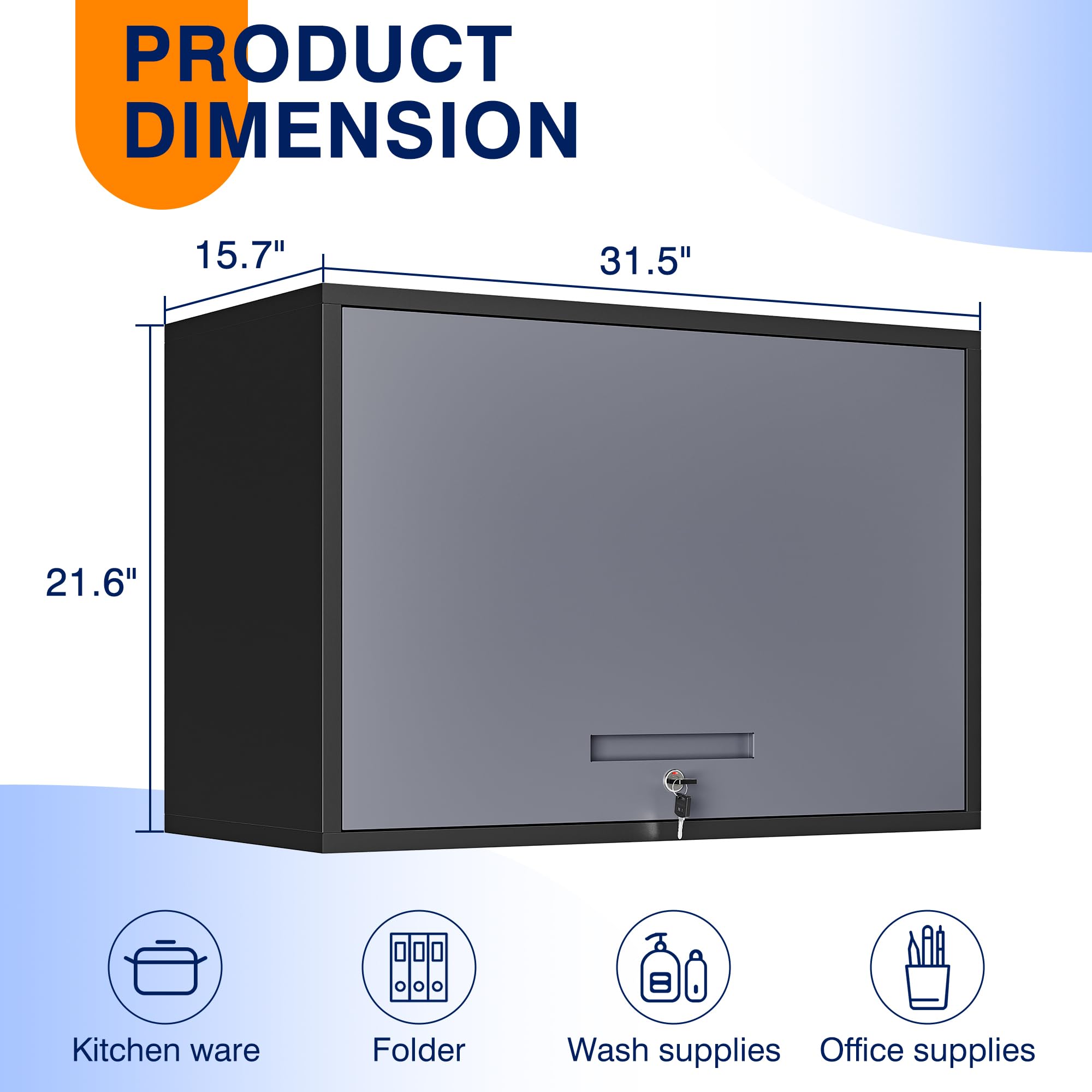 Yizosh Metal Wall Cabinet with Doors and Shelves - Wall Mounted Storage Organizer for Garage, Basement, Kitchen, Warehouse - Heavy Duty Black Gray Cabinet (21.6