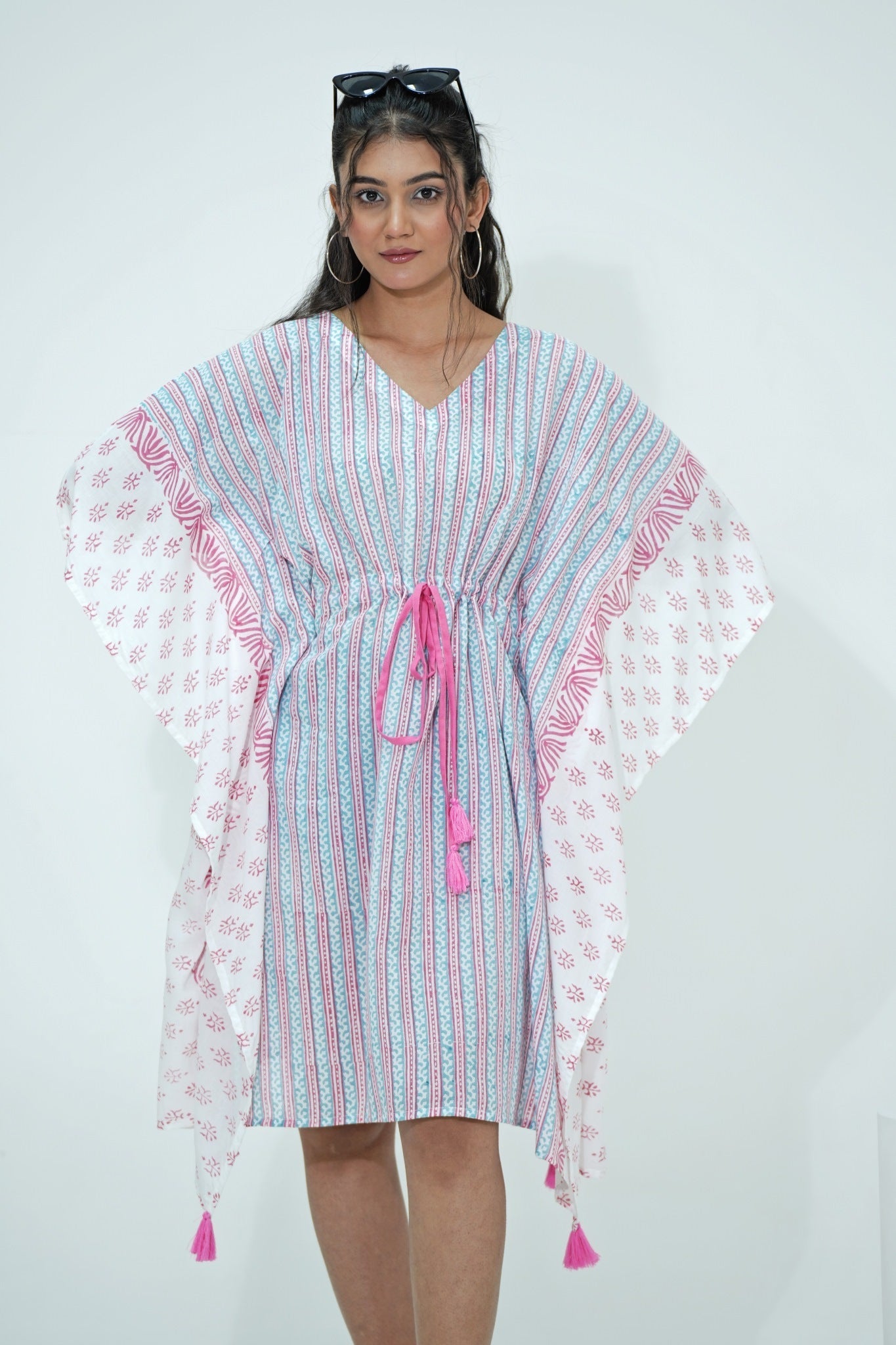 Handmade Cotton Candy Printed Kaftan Dress - Boho Chic Loose Fit Summer Cover Up for Beach, Vacation & Festival Wear