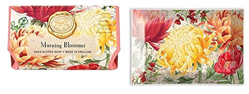 Michel Design Works Morning Blossoms Scented Bath Soap Bar with Glass Soap Dish - Luxury Handmade Soap Set for Spa, Bathroom Decor & Gift Giving