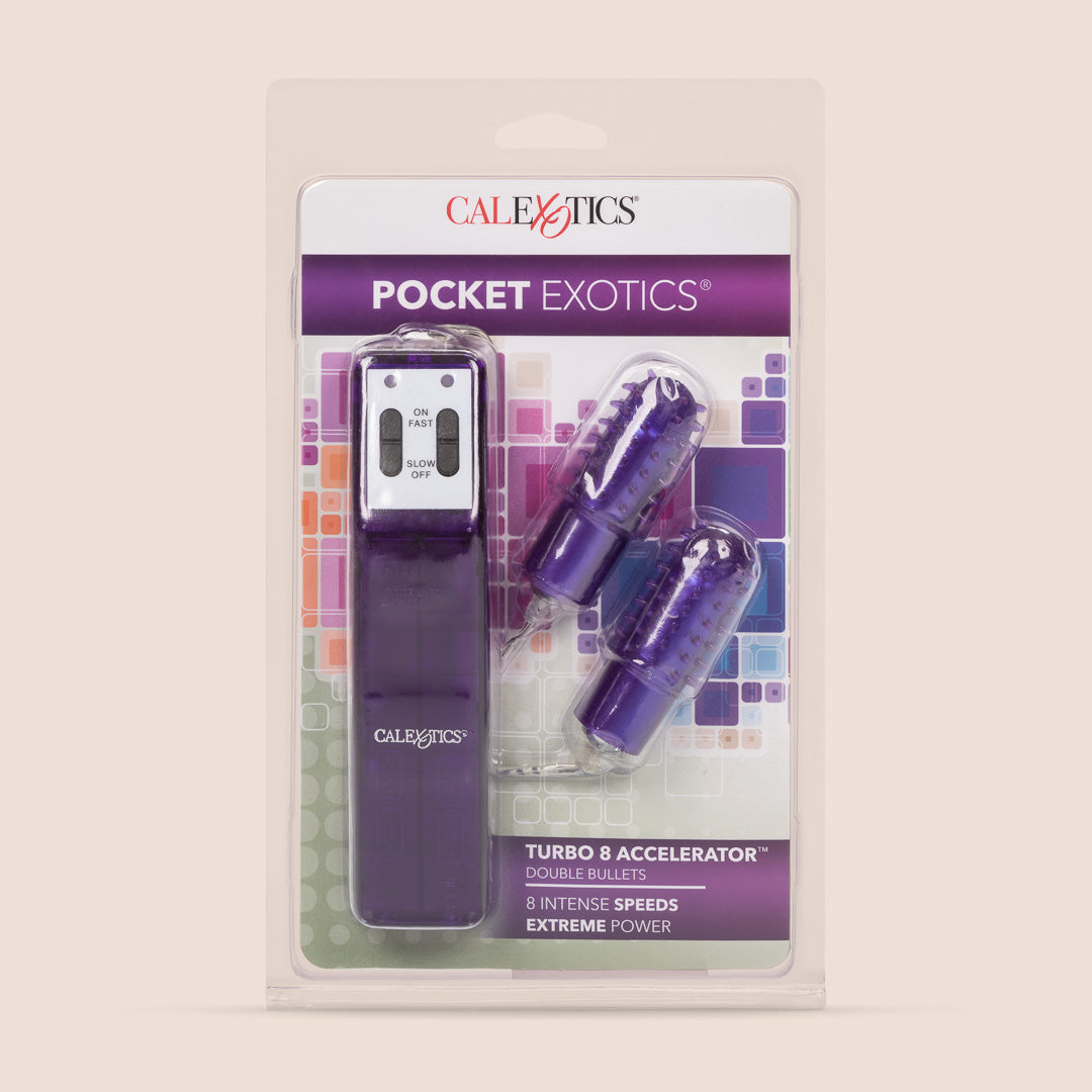 Pocket Exotics® Turbo 8 Accelerator™ Double Bullet Vibrator with Removable Tickler Sleeves - Powerful Personal Massager for Couples & Solo Play