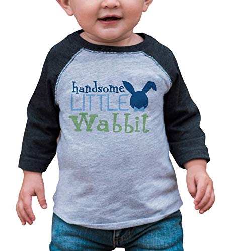 7 ate 9 Apparel Kids' Handsome Rabbit Easter Grey Raglan T-Shirt - Cute Bunny Graphic Tee for Boys & Girls - Perfect for Easter Outfits, Spring Photos & Holiday Celebrations