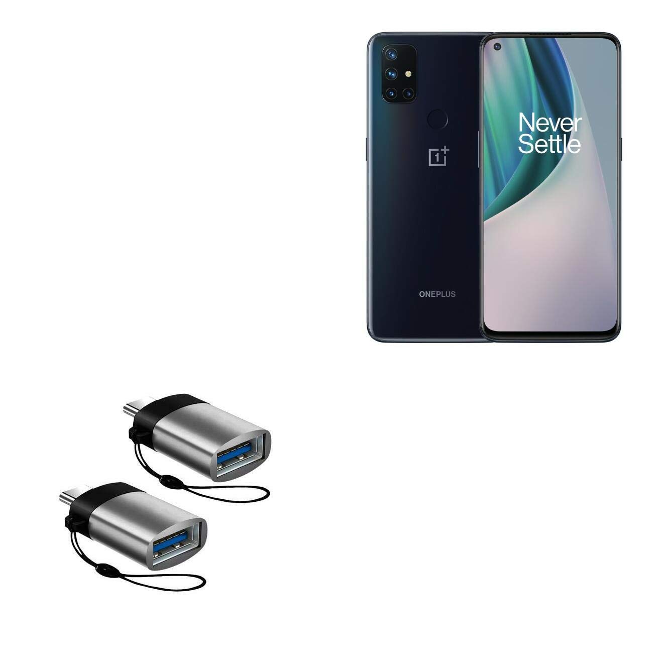 OnePlus N10 USB-C to USB-A OTG Cable (2-Pack) - Fast Charging & Data Sync, Portable Keychain Design in Slate Black - Perfect for Travel, Office & Mobile Accessories