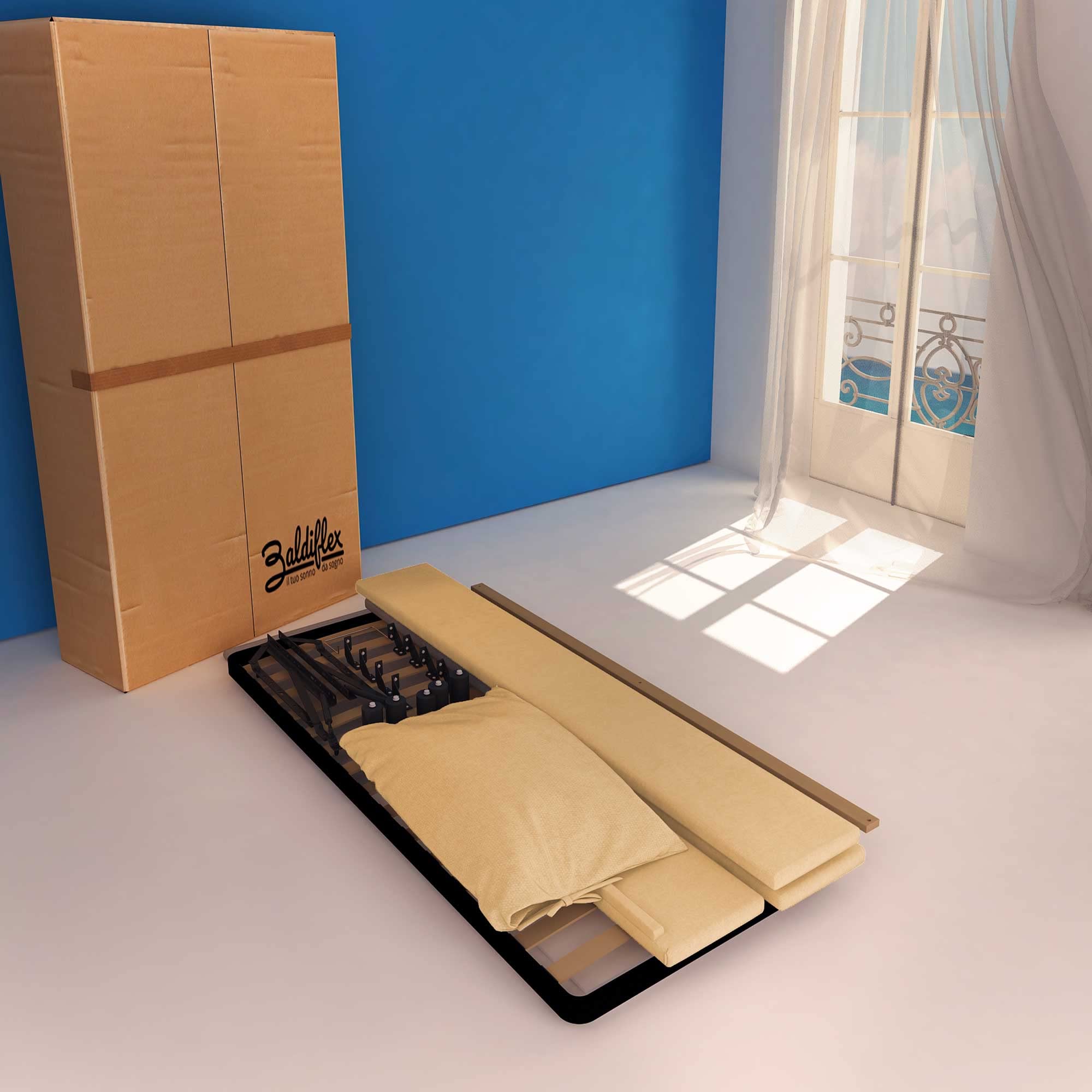 Baldiflex Single Bed with Storage - Licia Soft Synthetic Leather Upholstery, Slatted Base for Single Mattress, 80 x 200 cm, Padded Headboard, Beige Color | Perfect for Small Bedrooms, Guest Rooms & Studio Apartments