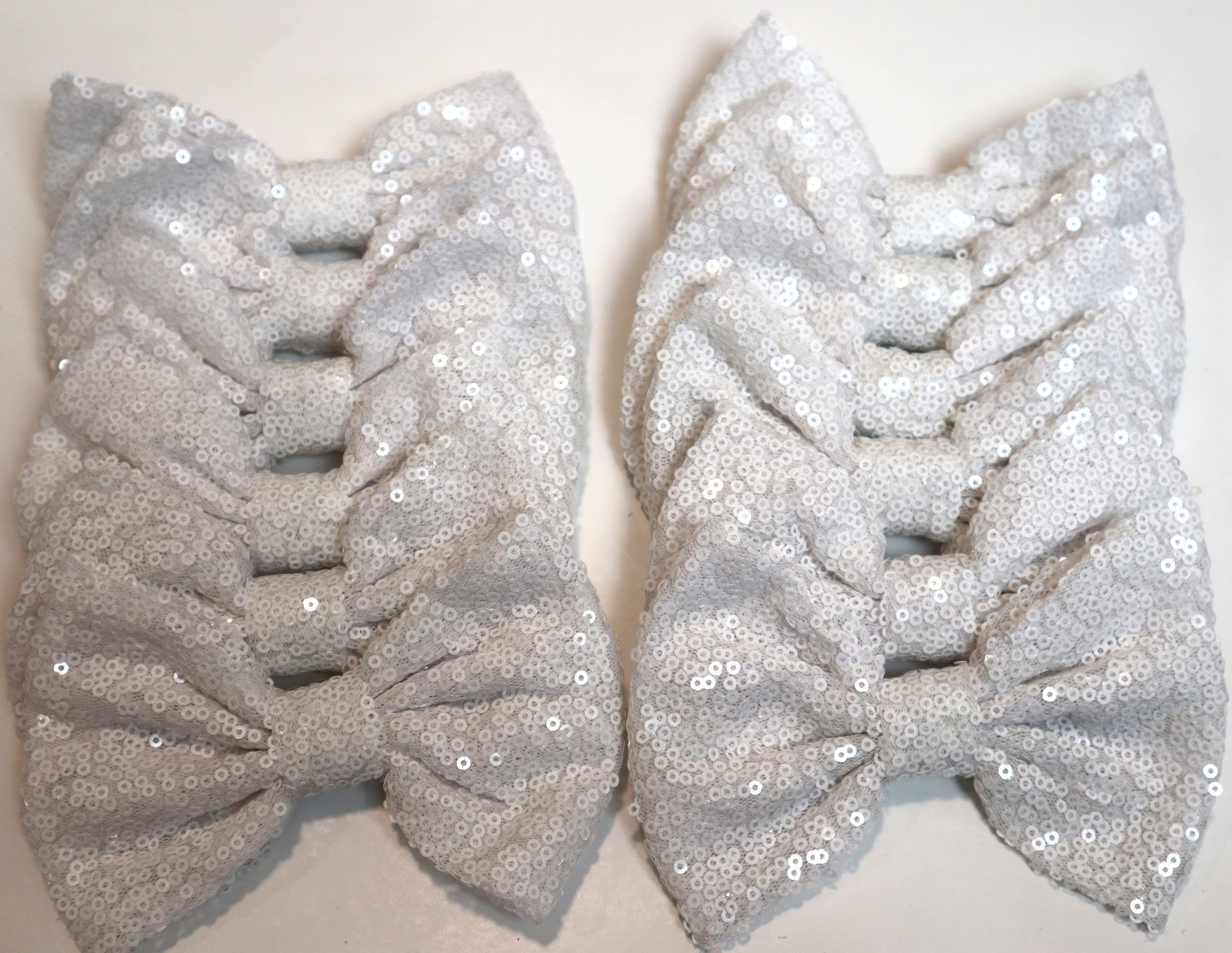 CLGIFT 12-Pack 5 Inch Sequin Hair Bows - Large Glitter Fabric Bows for DIY Hair Accessories, No Clips Included (White) - Perfect for Parties, Weddings, and Girls' Hair Styling