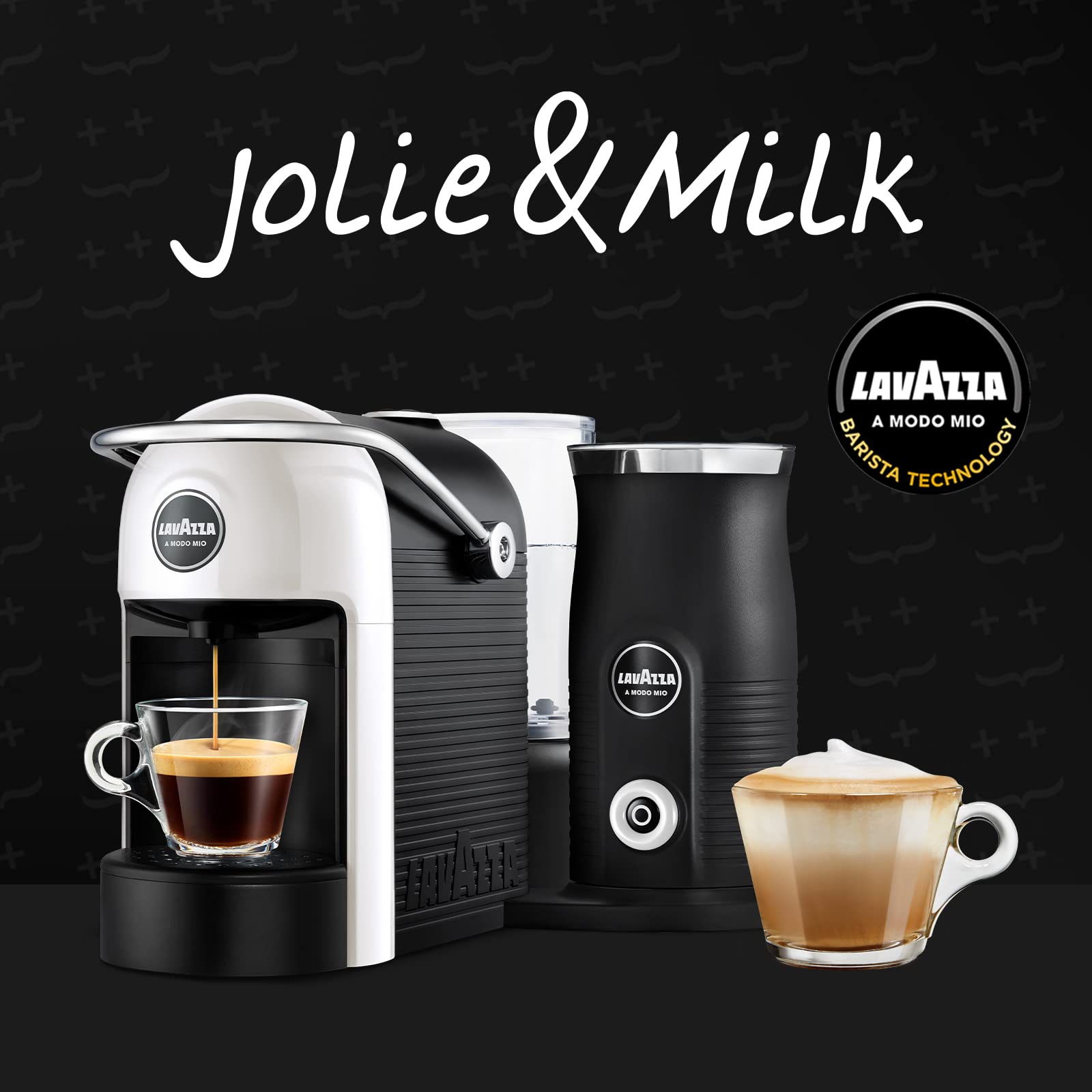 Lavazza A Modo Mio Jolie & Milk EVO Coffee Machine - 33% Recycled Plastic, Built-in Milk Frother, Removable Grid, Compatible with A Modo Mio Pods - 1250W, 220-240V, White - Perfect for Home & Office Espresso Lovers