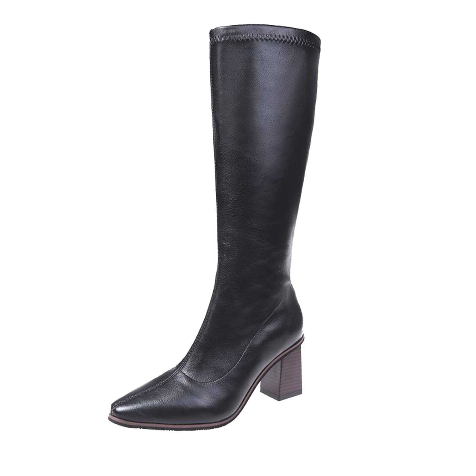 Brown Chunky Heel Women's Boots - Fashionable Round Toe Thigh High Boots for Ladies | Breathable & Comfortable for Parties, Dating & Night Out