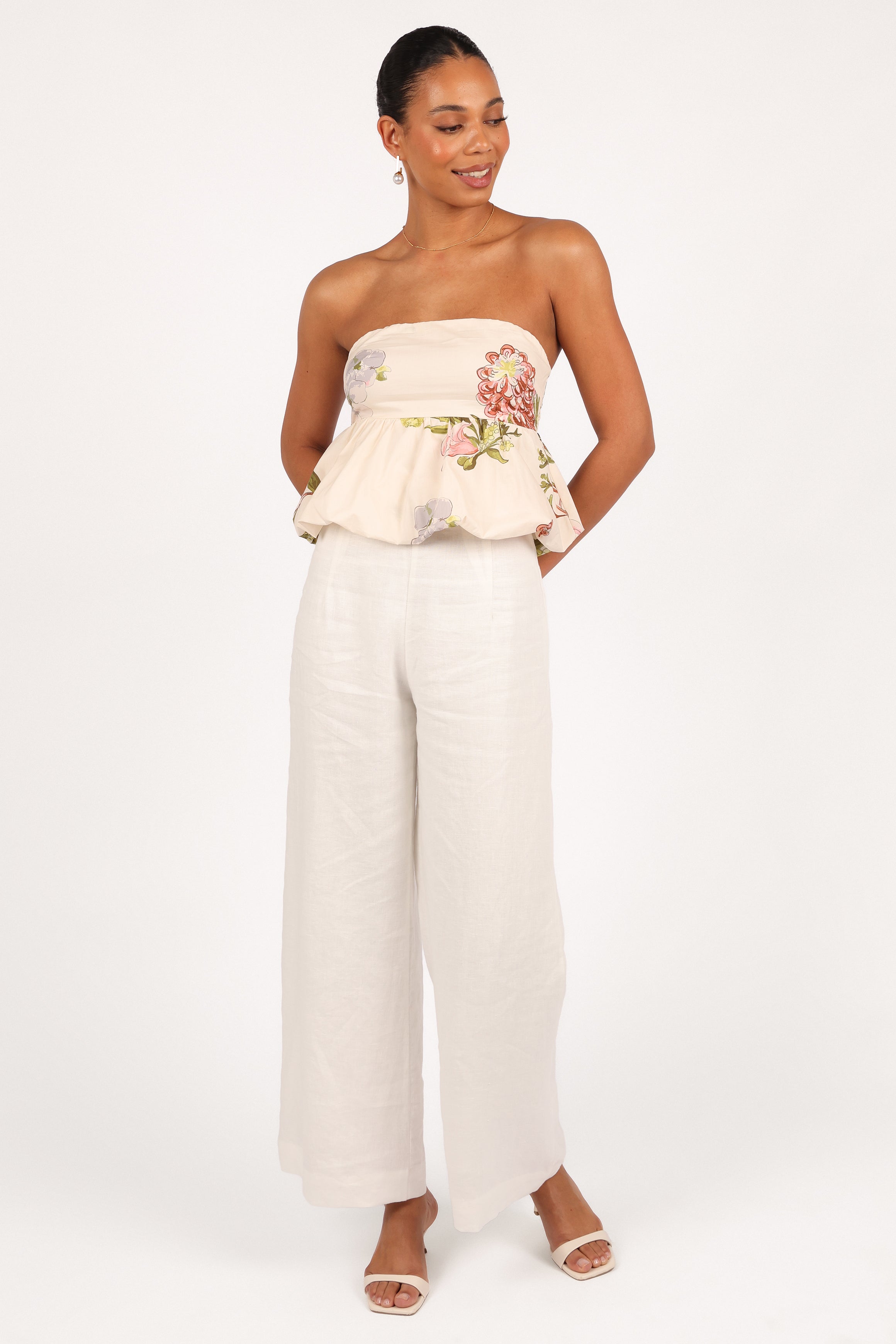 Aurelie Strapless Top - Native Floral Print Women's Fashion Blouse for Summer, Beach, and Party Wear