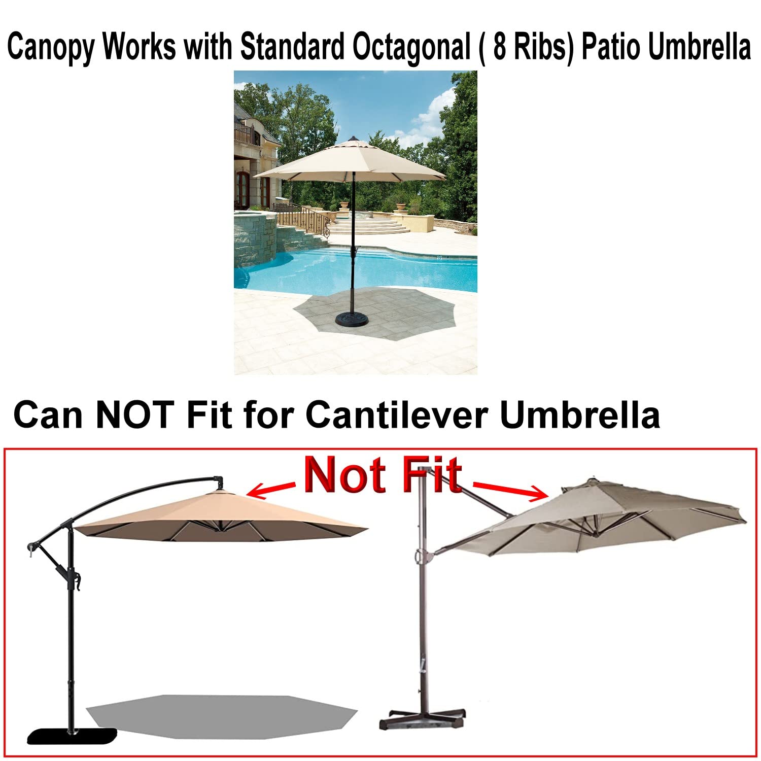 9ft Replacement Canopy for Patio Umbrella - UPF 50+ Sun Protection & Fade Resistant - Perfect for Outdoor Dining & Poolside Use