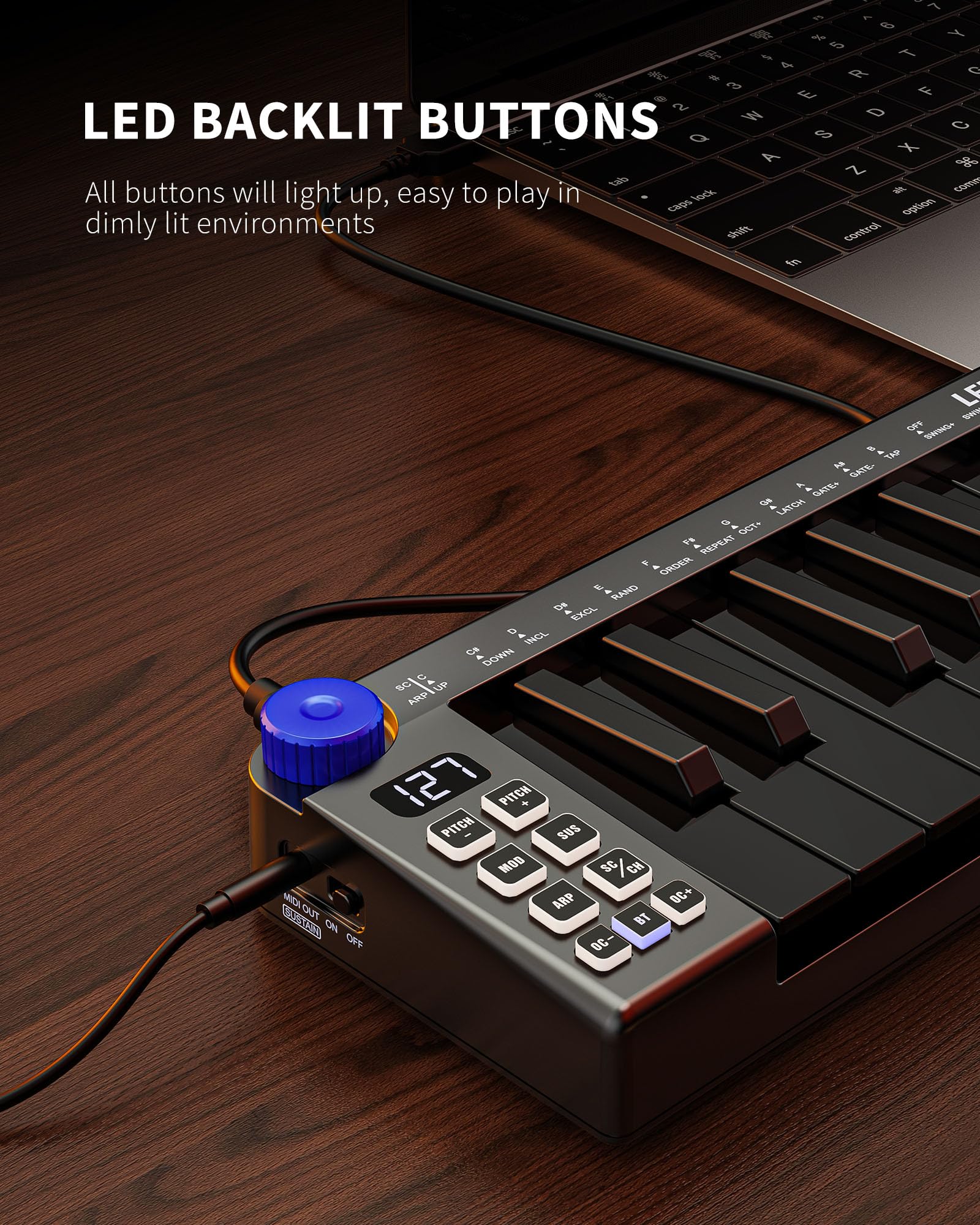 LEKATO 25-Key MIDI Keyboard - Portable USB/Bluetooth Controller for Music Production