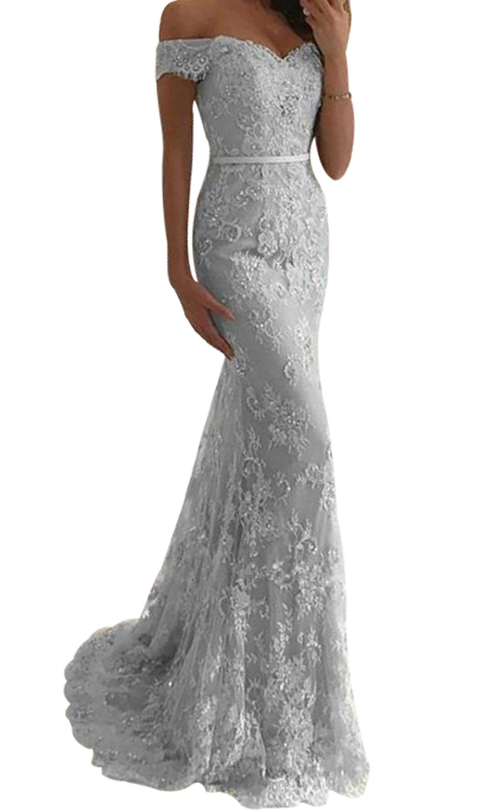 Elegant Long Mermaid Prom Dress with Lace Detail - Off Shoulder Formal Evening Gown for Homecoming, Wedding, and Special Occasions