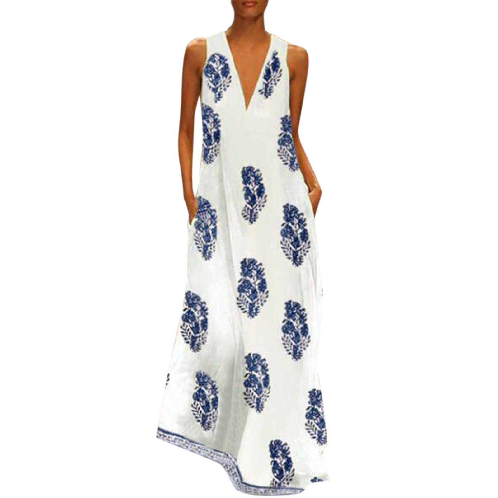Eaktool Women's Vintage Floral Sundress - V Neck Sleeveless Boho Dress for Wedding Guest, Casual Daily Wear - Sizes S-5XL | Perfect for Summer Parties, Beach Vacations & Outdoor Events