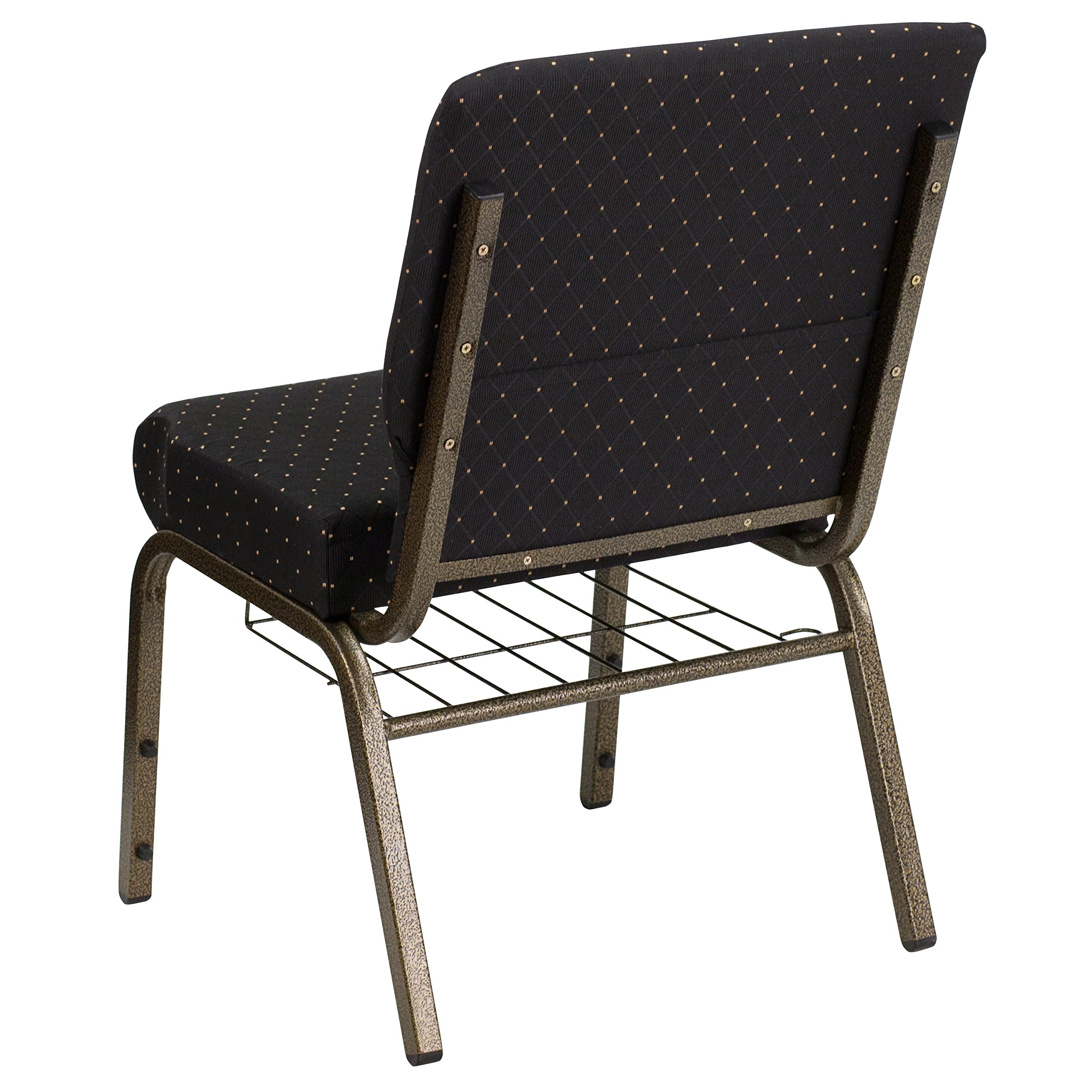 21''W TOUGH ENOUGH Series Church Chairs - Black Dot Pattern Fabric with Cup Holder & Book Rack - Gold Vein Metal Frame - Perfect for Churches, Auditoriums & Event Venues