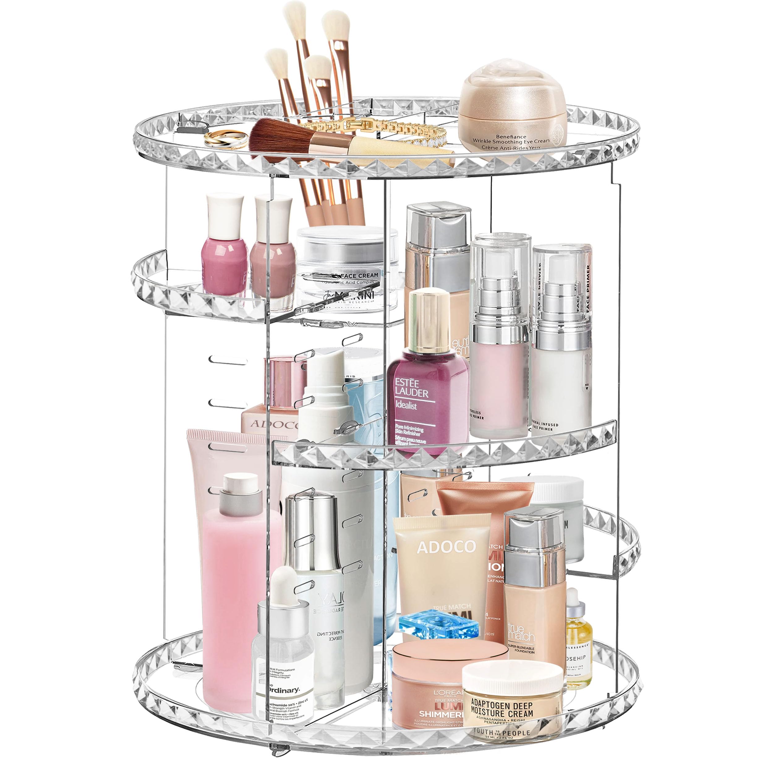 360° Rotating Makeup Organizer Countertop - Adjustable Cosmetic Storage Shelf with Large Capacity for Perfumes & Skincare | Vanity, Bathroom & Dressing Table Organizer (Diamond Design)