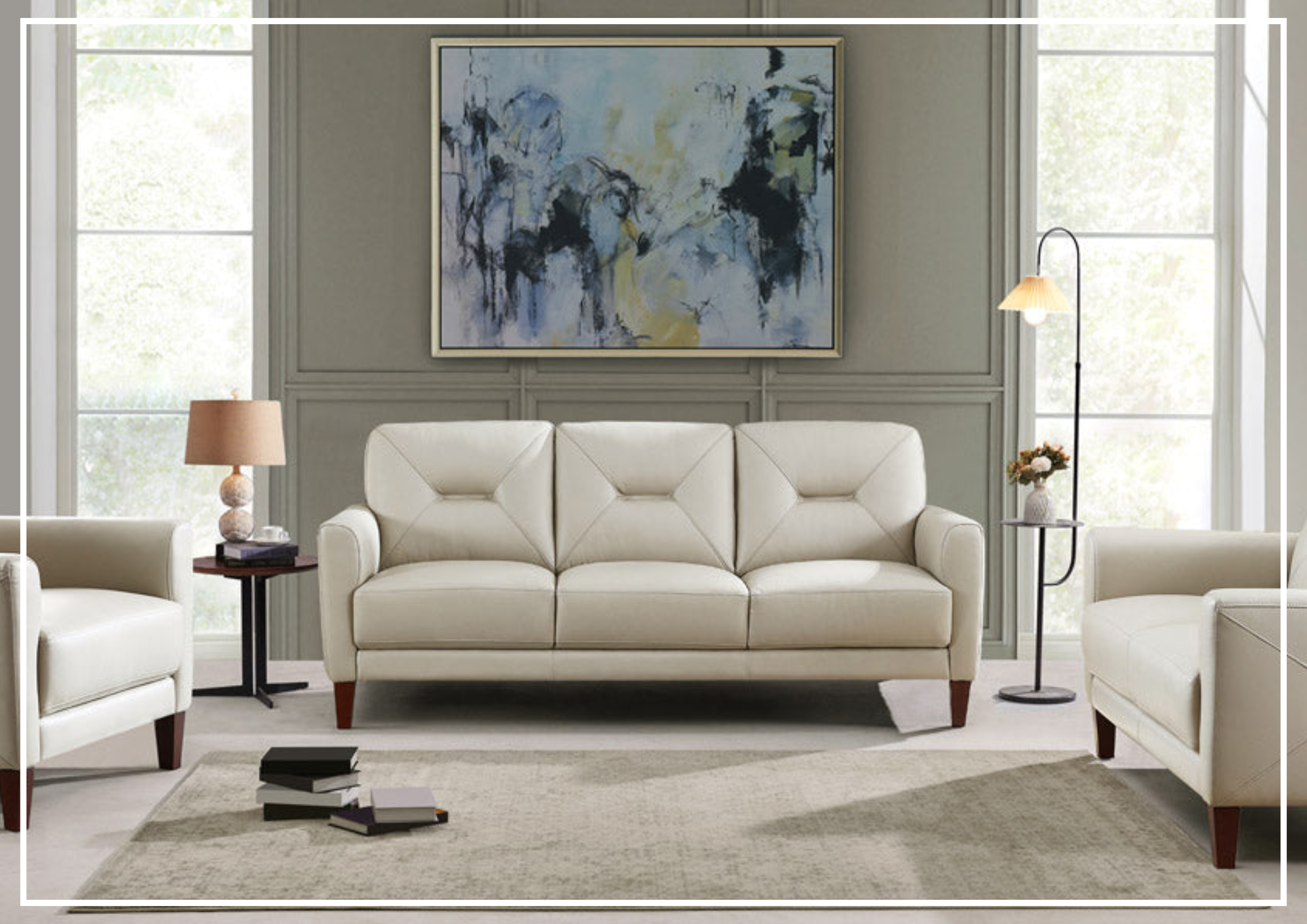 Hydeline Mavis 3-Seater Premium Leather Sofa - Genuine Top Grain Leather, Comfortable Cushioning, Sturdy Wood Frame - Perfect for Living Room, Lounge, Office Waiting Area & Home Theater