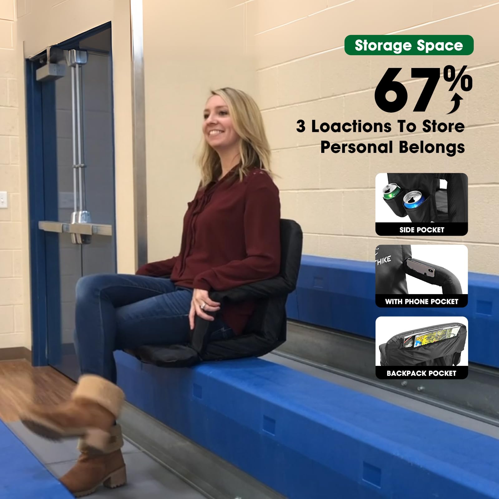 HITORHIKE Stadium Seat 2-Pack - Portable Reclining Bleacher Chairs with Padded Cushion, Back & Armrest Support - Perfect for Football Games, Concerts, and Outdoor Events